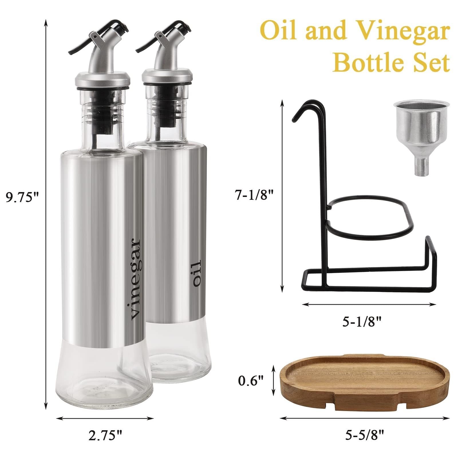 Juego de 5 dispensadores de aceite de vidrio y botellas de vinagre, elegante dispensador de condimentos para cocina, juego perfecto de aceite de oliva y vinagre para cocinar y aderezar ensaladas