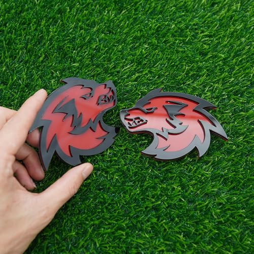 Image of Pair Set Wolf Car Emblem Badge Angry Eye Custom Truck Fender Side Rear Decal Sticker (Black Red)