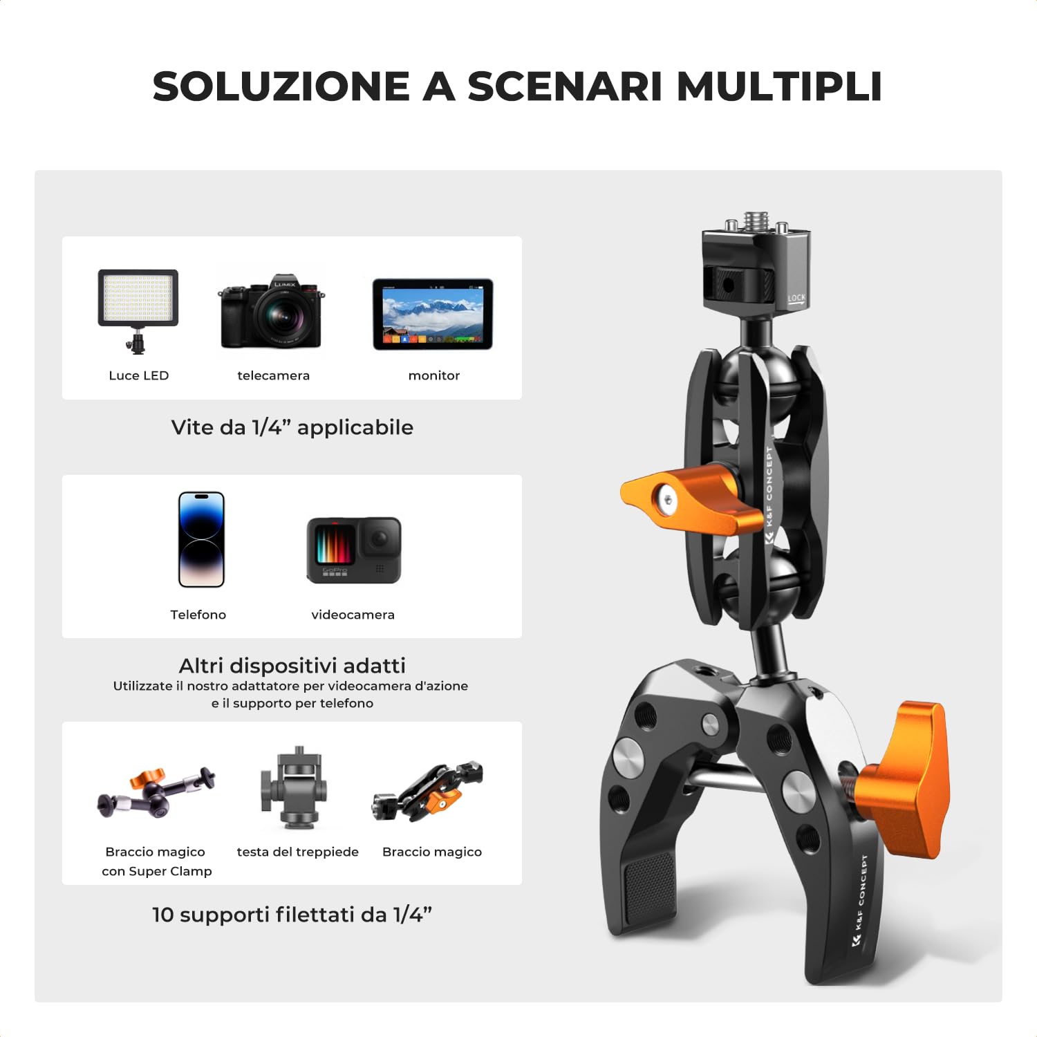 SMALLRIG Magic Arm with Super Clamp Action Cam, Clamp Mount for GoPro