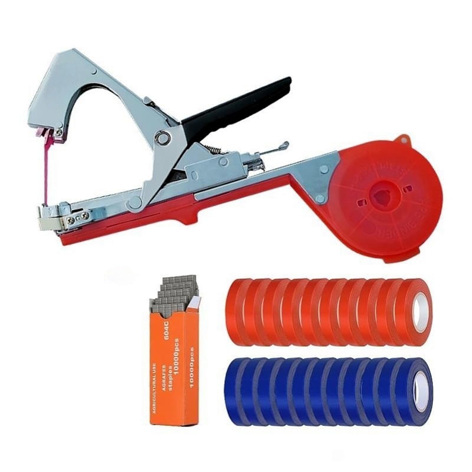 Fhrka Red Plant Tying Machine Gardening Plant Vine Tying Tool With 20 Rolls Of Plant Tapes+1 Box Of Staples Staples Plant Tie Gun Gardening Accessories (Red)