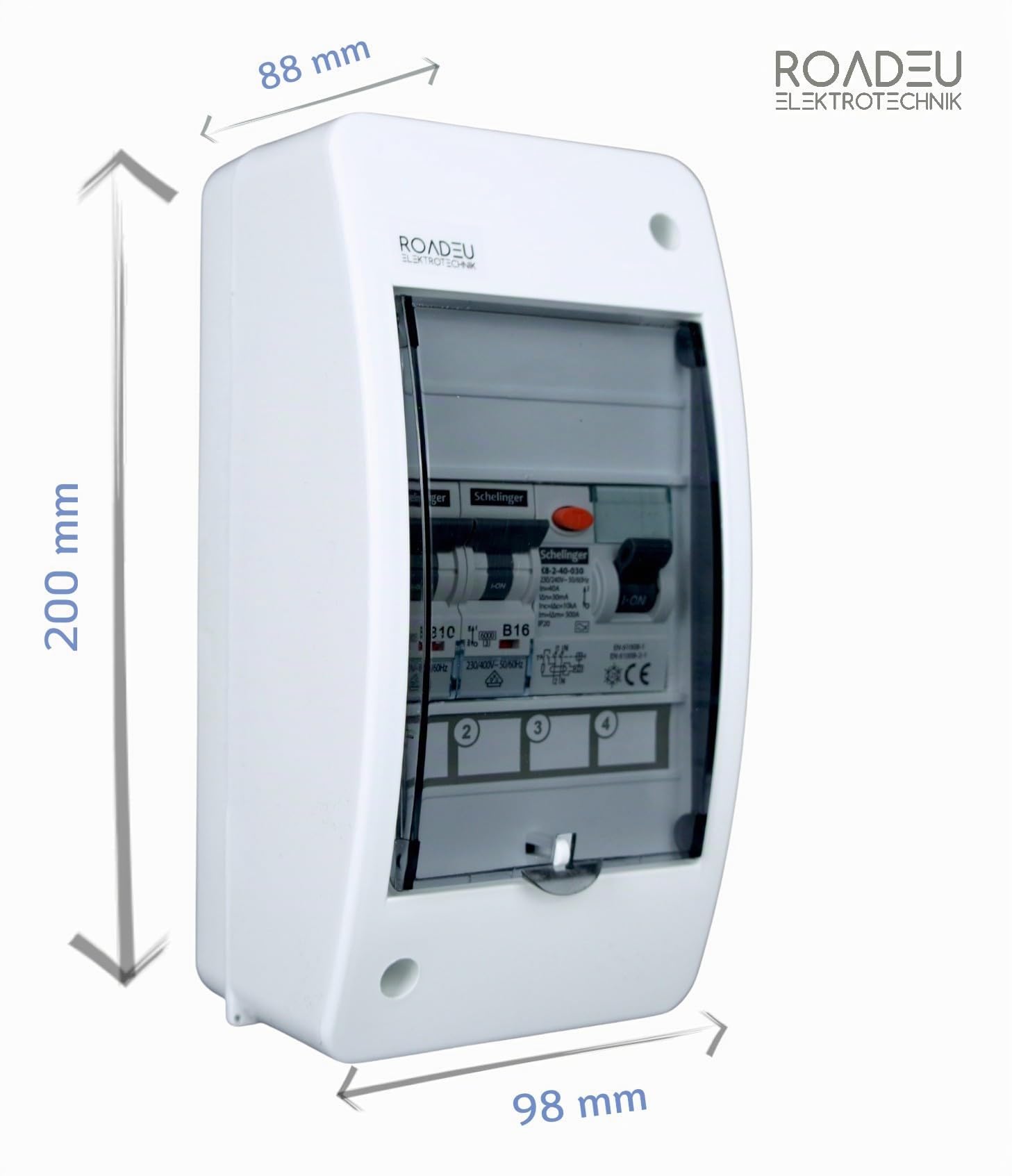 RoadEu - Cuadro eléctrico de la casa con interruptor diferencial 40A 2P tipo A/AC y Interruptor termomagnético LS B16A, B10A. Caja de fusibles 230V, totalmente cableado.