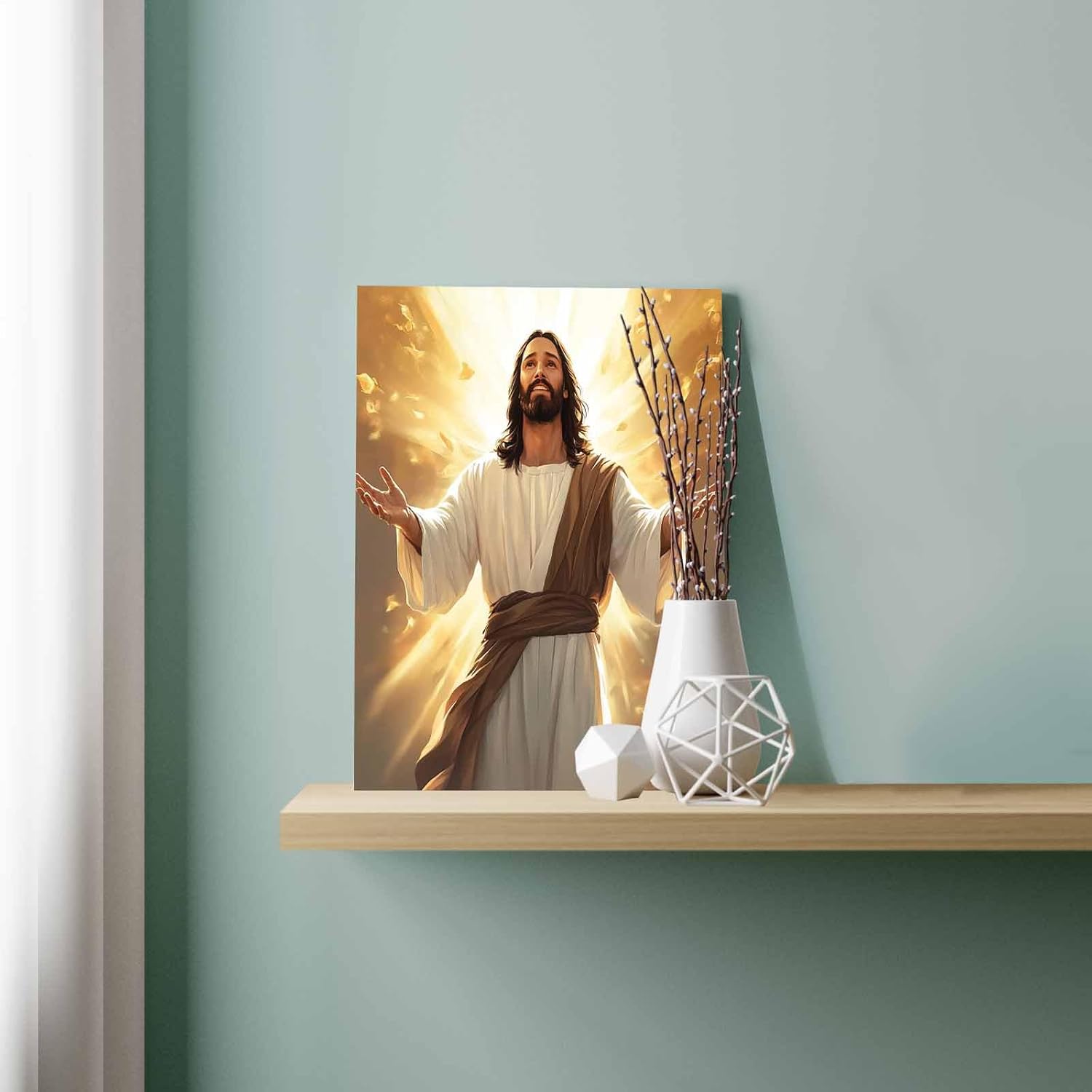 Aihonmin Jesus Unfolded His Arms Art Paint by Numbers Kits for Adults DIY Canvas Oil Painting Acrylic Pigment Kits Paint by Number Religion Style Home Wall Art Decor Gift 16x20In (DIY Frame)