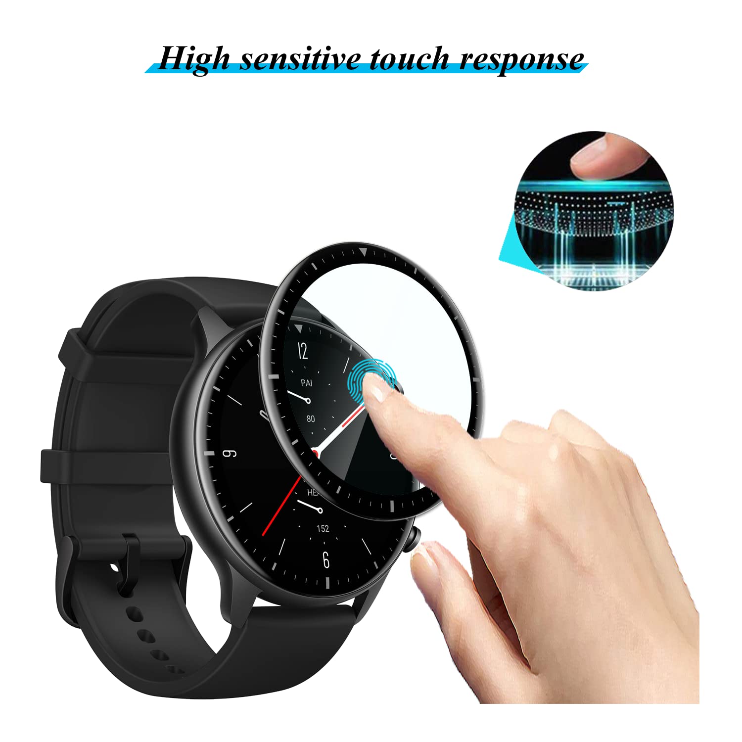 iVoler 3 Pezzi Cover con Vetro Temperato per Amazfit GTR 2 / Amazfit GTR 2e, Copertura Completa Custodia Rigida PC, HD Clear Pellicola Protettiva Anti- Graffio Case, 2 Trasparente + 1 Nero