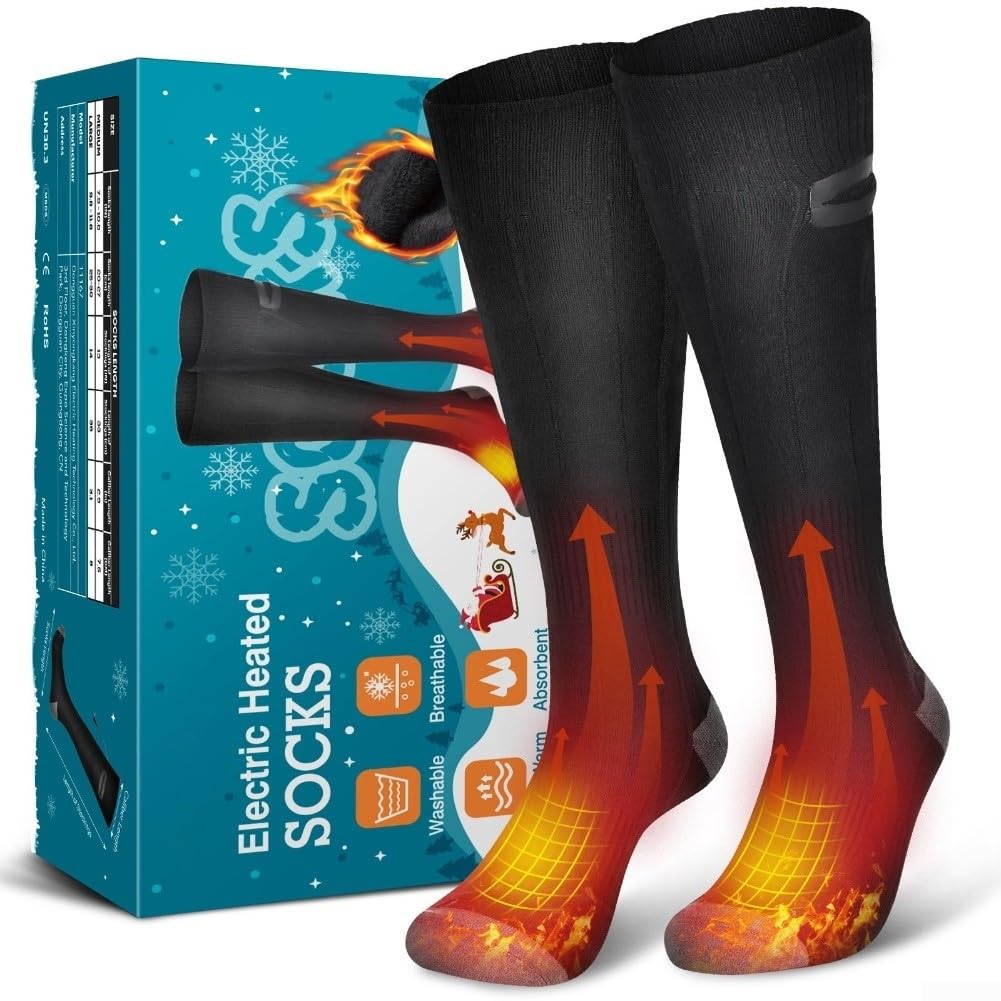 Chaussettes chauffantes rechargeables avec batterie de 5000 mAh pour homme et femme - Chauffe-pieds USB avec 3 réglages de chaleur - Chaussettes d'hiver thermiques pour ski, camping