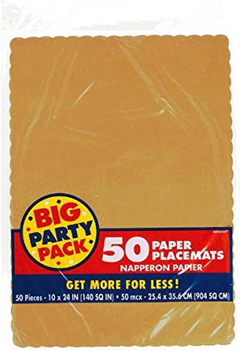 amscan Gold Paper Placemats Party Supply, 10" x 14", Gold