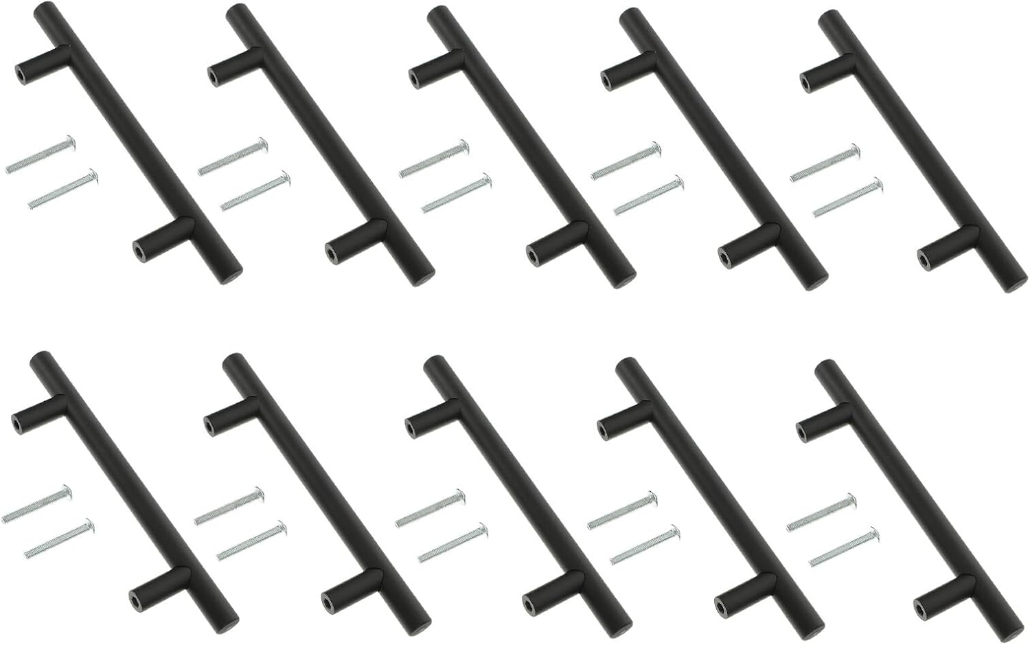 10pcs Black Square Cabinet Pulls 3-inch Hole Spacing Matte Kitchen and Dresser Drawer Handles for Cabinets, Cupboards, and Wardrobes with 150mm Total Length