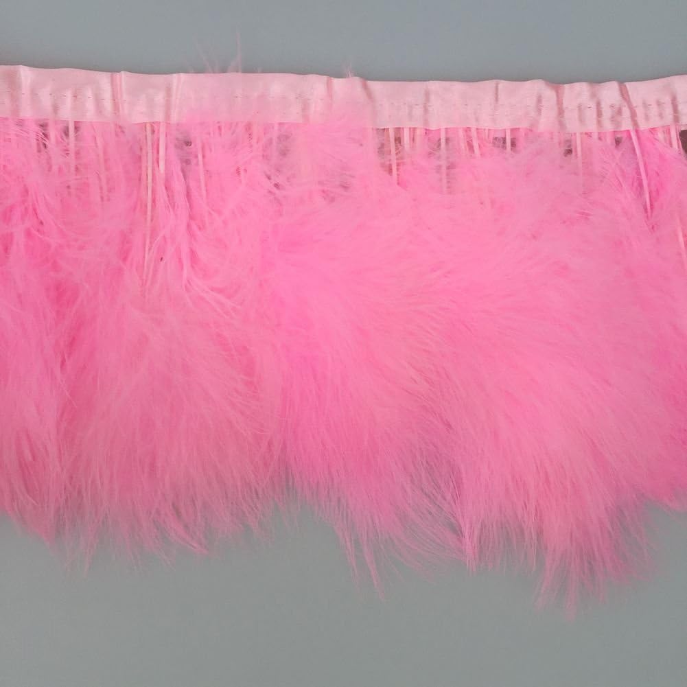 AABABUY Pack of 10 Yards Turkey Marabou Hackle Fluffy Feather Fringe Trim Craft 6"-8" in Width for Dress Sewing Crafts Costumes Decoration (Pink)