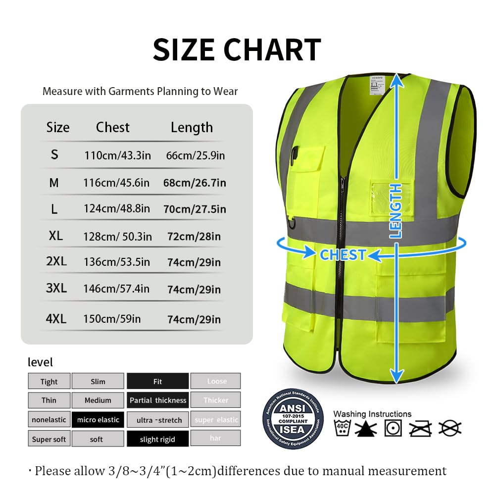 CCSOVO Hi Vis Vests for Women Men High Visibility Reflective Safety Vests Breathable With Pocket Zipper for Build Oudoor Work Meet ANSI/ISEA Standard (UK - Image 2