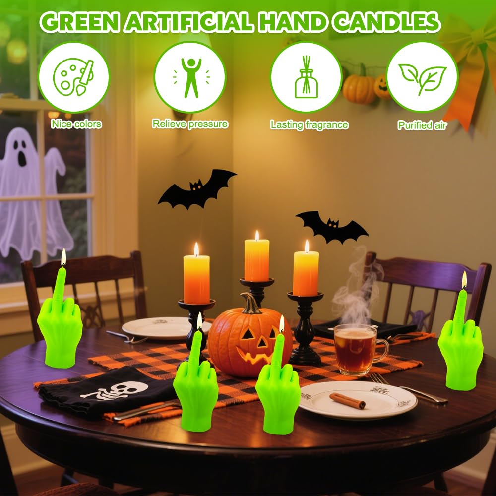 NAVESO 4 Pezzi Candele con Dito Medio, Candela a Forma di Dito Medio, Candele Profumate Creative, Candele con Gesti Delle Mani, Regalo Divertente per Festival, Regalo, Verde