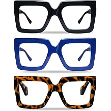 hoyuwak 3PCS Oversized Square Blue Light Glasses Big Frame Computer Eyewear Thick Fashion Clear Glasses for Women Fashion