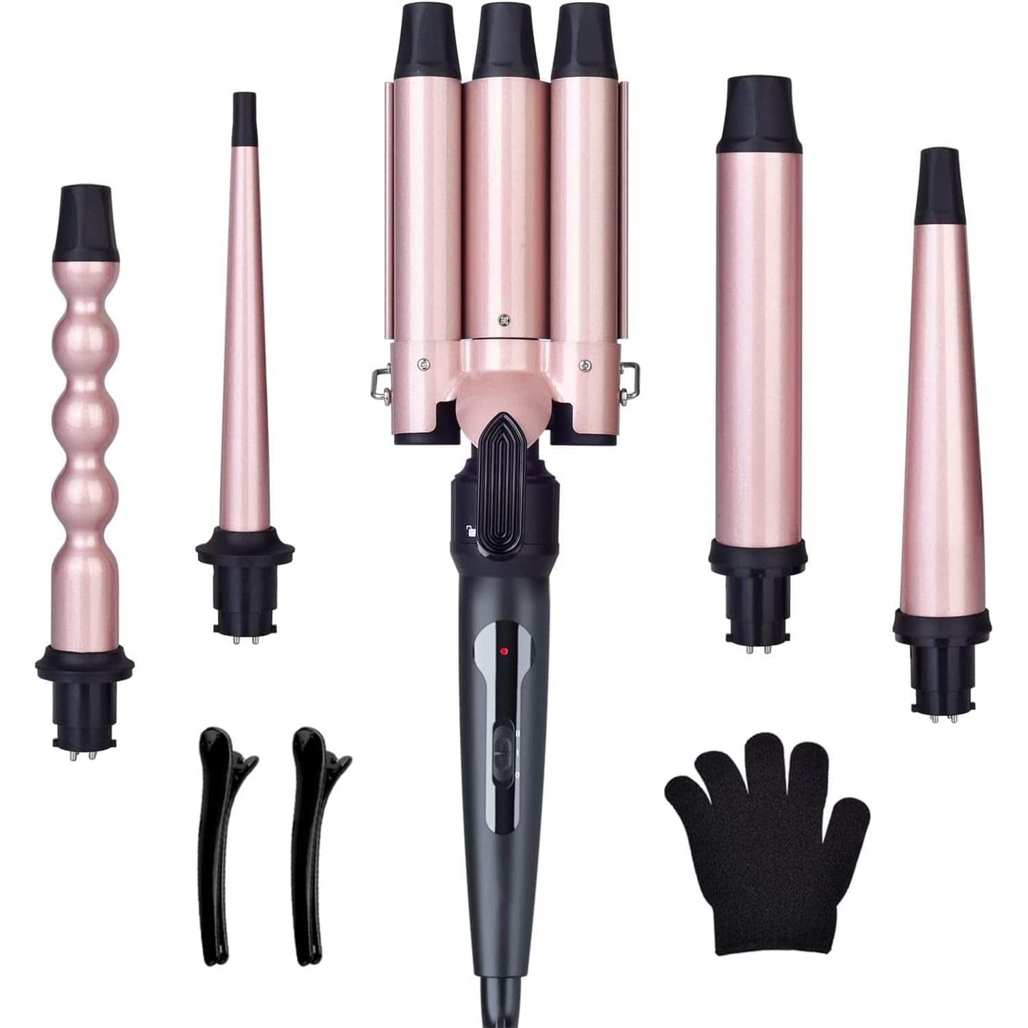 BEROZA 5-in-1 Hair Curling Iron, Ceramic Curling Iron Set with 3 Barrel Curling Wand with 4 Interchangeable Ceramic Barrels, 360° Rotating Curling Iron. (A)