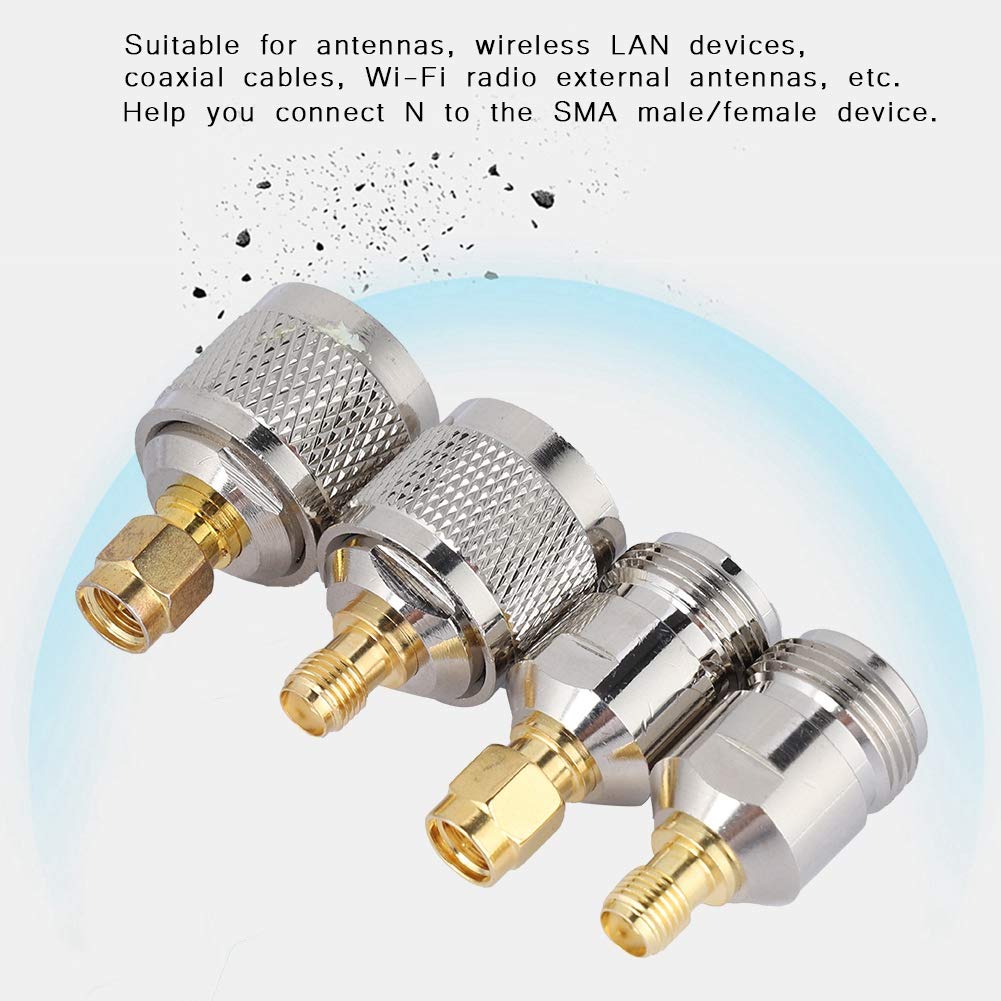 4 szt. adapter SMA na N, wtyczka N / gniazdo na gniazdo SMA, wtyczka koncentryczna, adapter RF, adapter wtykowy do anteny, urządzenia WLAN, kabla koncentrycznego, zewnętrznej anteny WLAN itp.