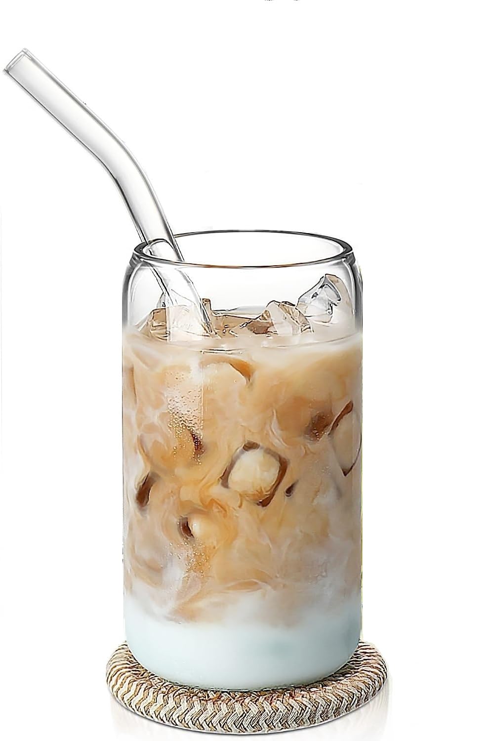 KELVEE Beer Glasses Can Shaped Glass Cups, Drinking Glasses with Glass Straw Set of 1, 500ml Tumbler for Cold Coffee, Smoothies, Juice, Soda, Any Drink and Any Occasion (Beer can)