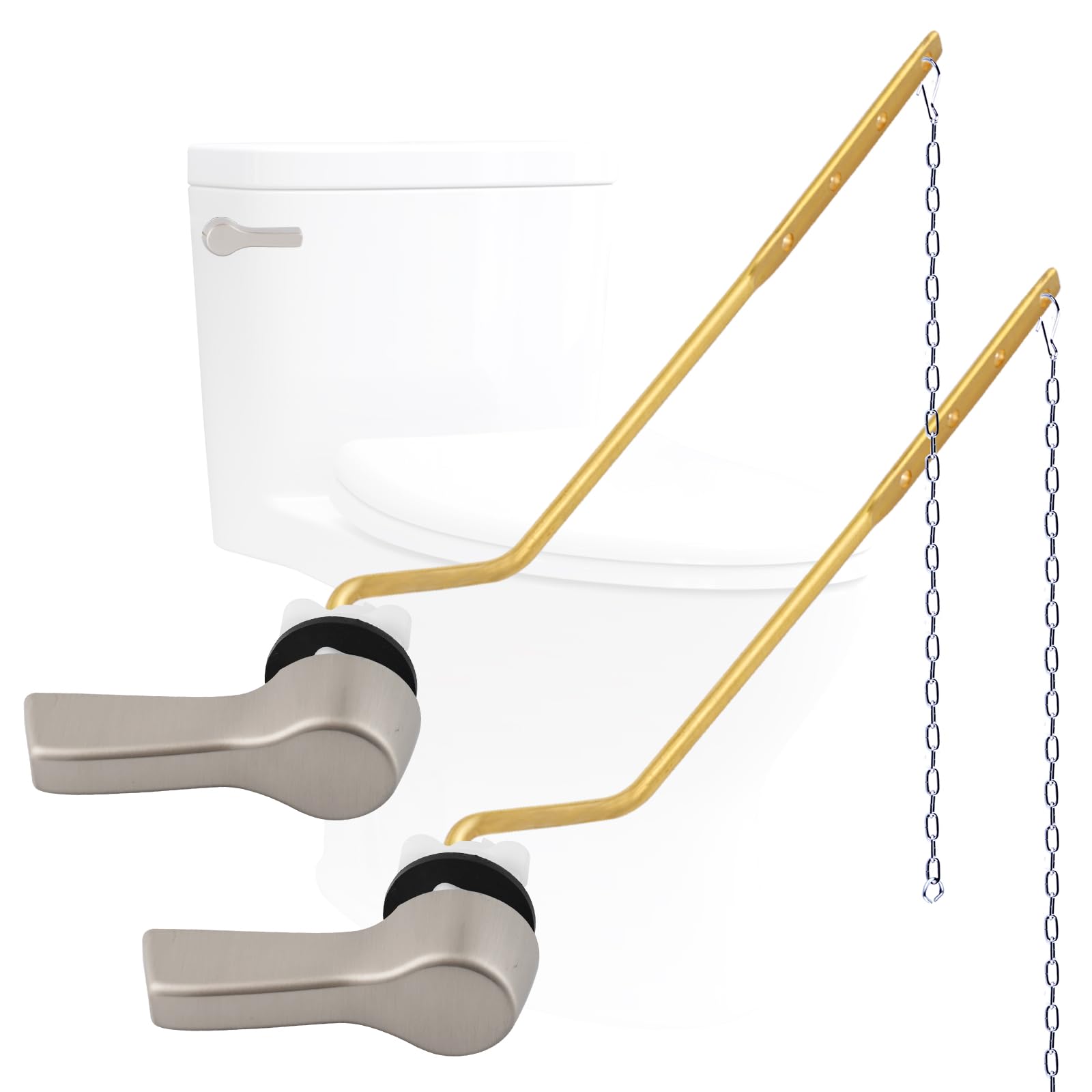 Metal Toilet Handle Replacement, 2PCS Universal Side Mount, Brushed Nickel
