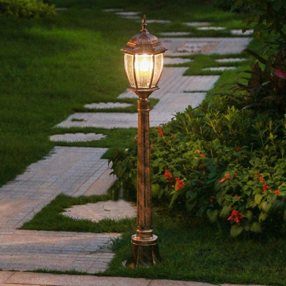 QUSYZD Lamp Post Lights Outdoor, European Retro Outdoor High Pole Post Lamp Garden Lawn Street Light Antique Ip54 Waterproof Aluminum Landscape Bollard Column Lantern Villa,Bronze-110cm