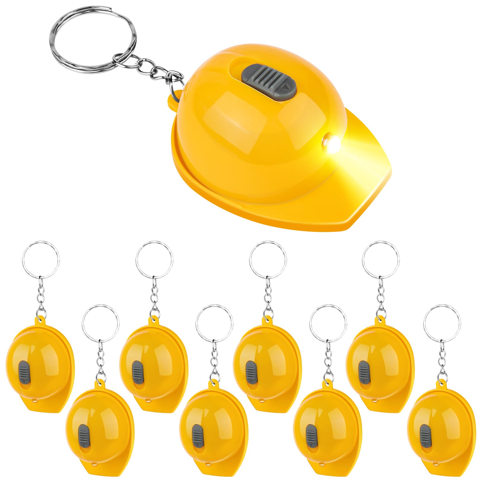LBSXQGS 9Pcs Miniature Construction Helmet, Party Favors Small Safety Hat Keychain for Kids, Mini Flashlight Helmet for Birthday Party Decorations