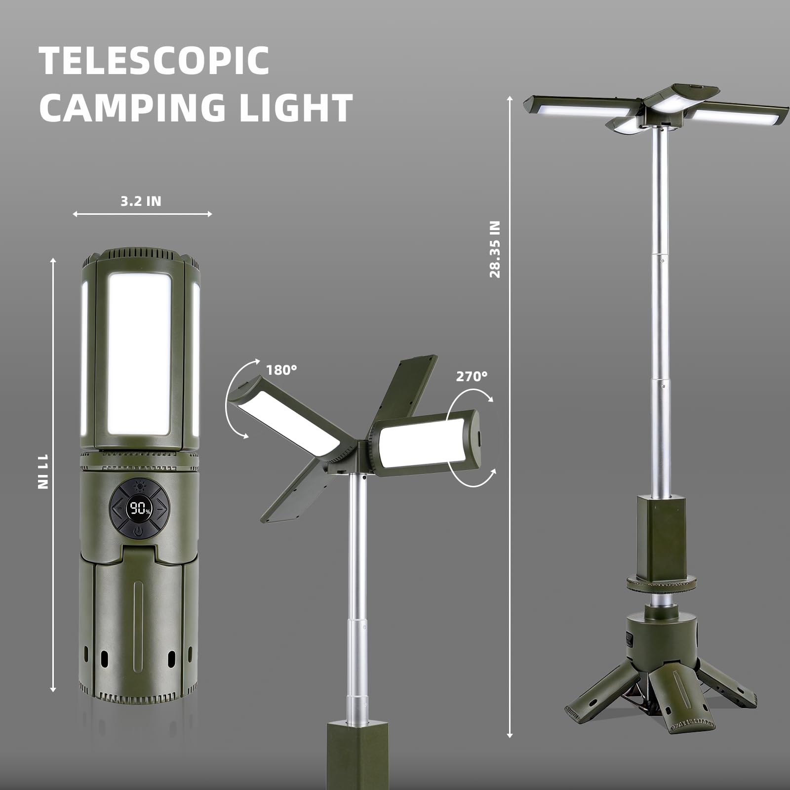 aiGear Lampes de camping télescopiques, lampes de camping rechargeables avec support 14 000 mAh, lanternes de camping pliables, lampes de poche portables IPX5 étanches pour camping, randonnée, pêche