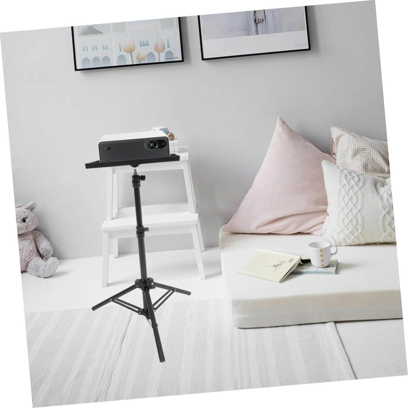 Uonlytech Trípode Diseño Antideslizante con Bandeja Soporte Ajustable de Abs y Hierro y Grabación Estable para Proyector Portátil para Escritorio