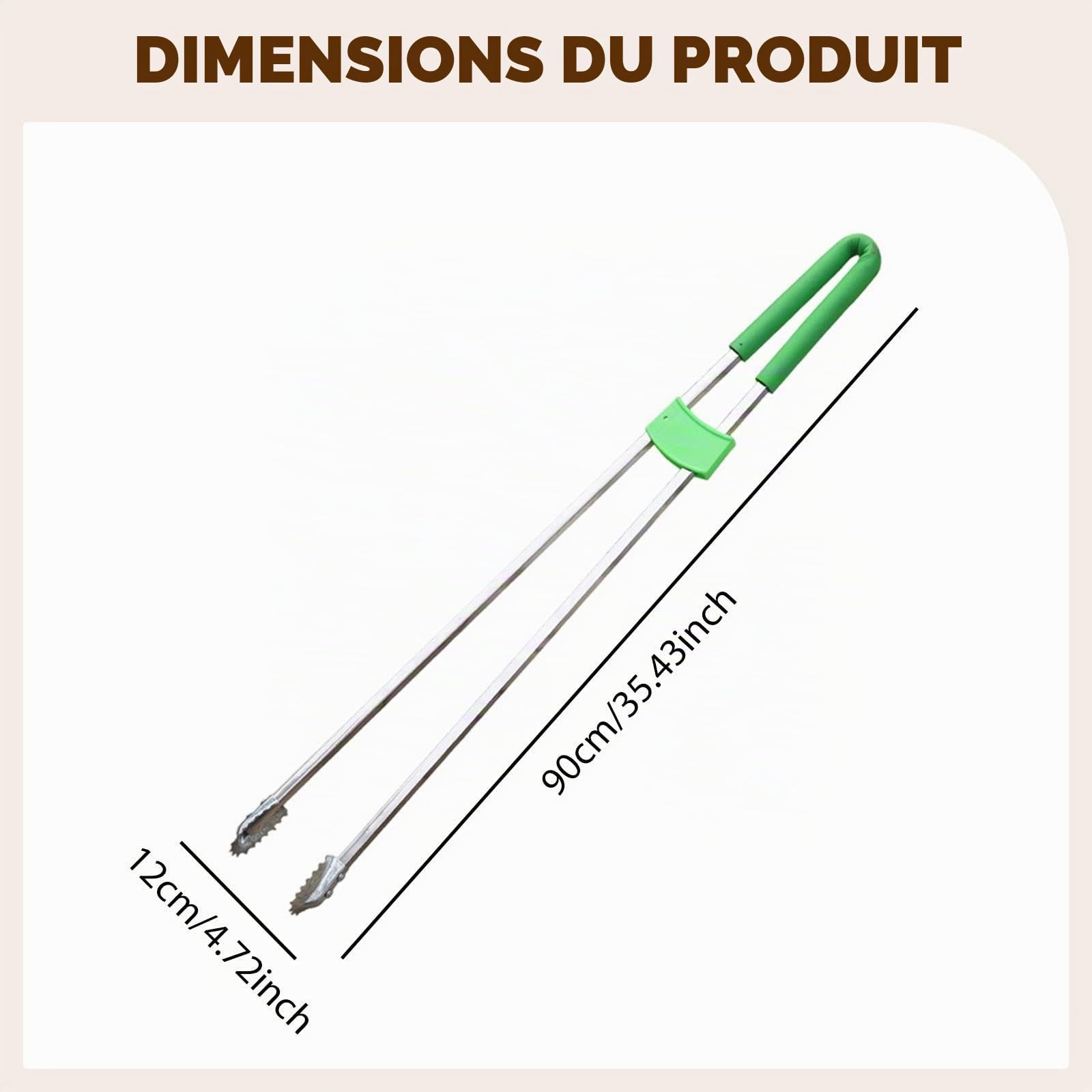 Pince à Déchets Double Tige Acier Inoxydable 91cm, Ramasse-Détritus Longue Portée pour Personnes Âgées, Outil Nettoyage Ergonomique, pour Rue, Jardin Ou Étang, Tige En Acier