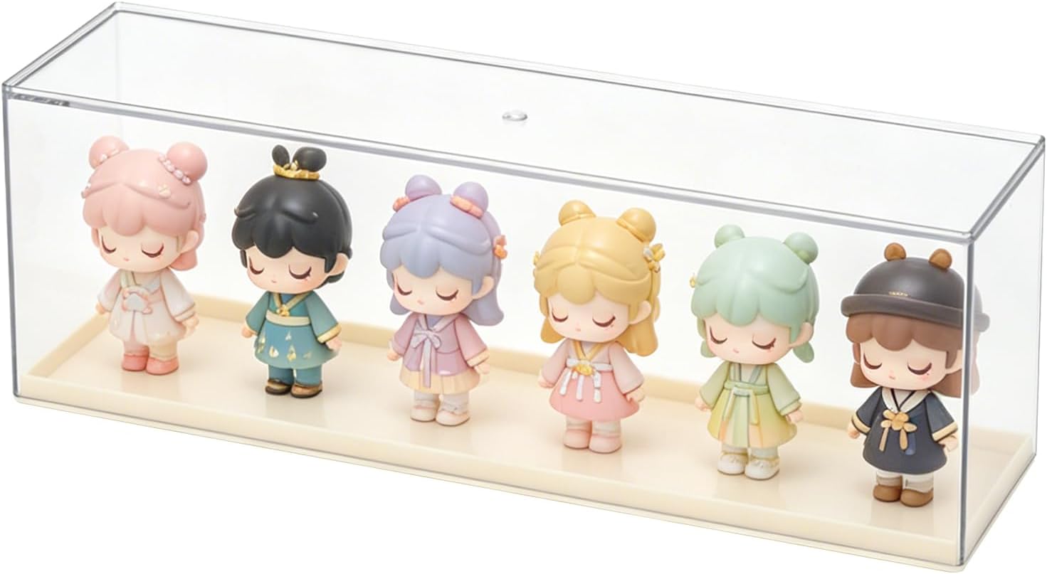 Acrylic Figure Display Case with Removable Base,Dustproof Blind Box Organizer Storage Box,Clear Toy Figurine Collectibles Holder for Pop Mart,Action Figures,Dolls,Mini Toys(White,2 Tier)