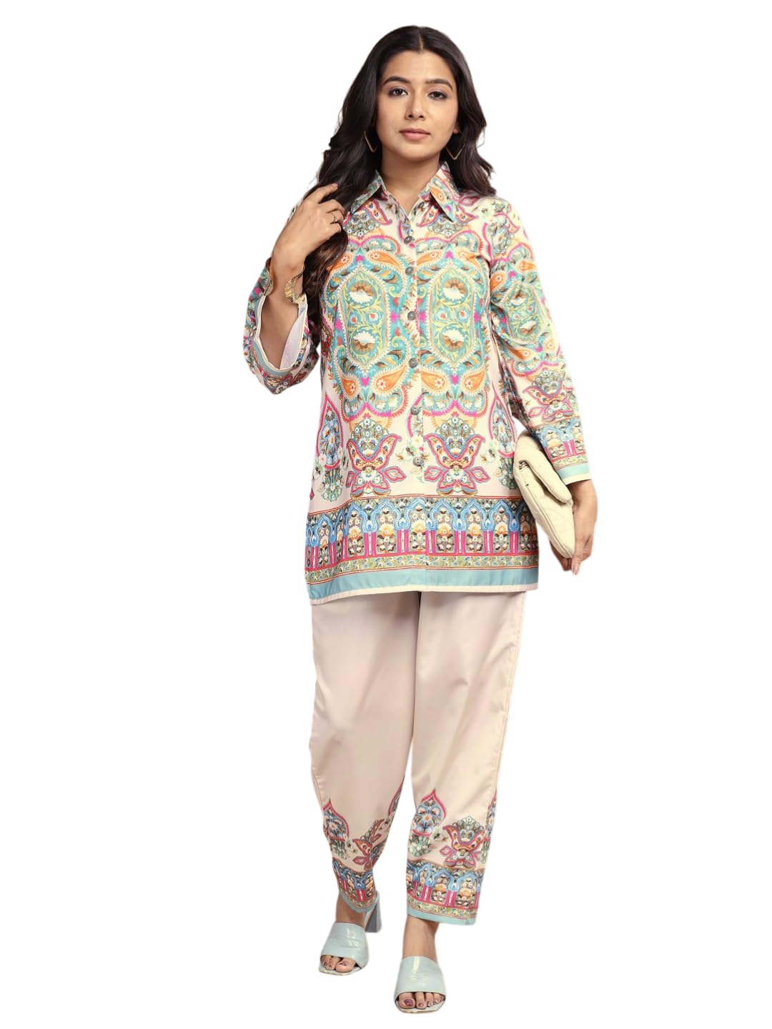 eva era Women's Paisley Printed Co-ord Set, Multicolour, Shirt Tunic with Matching Trousers, Regular Fit, Casual Style-picture-18