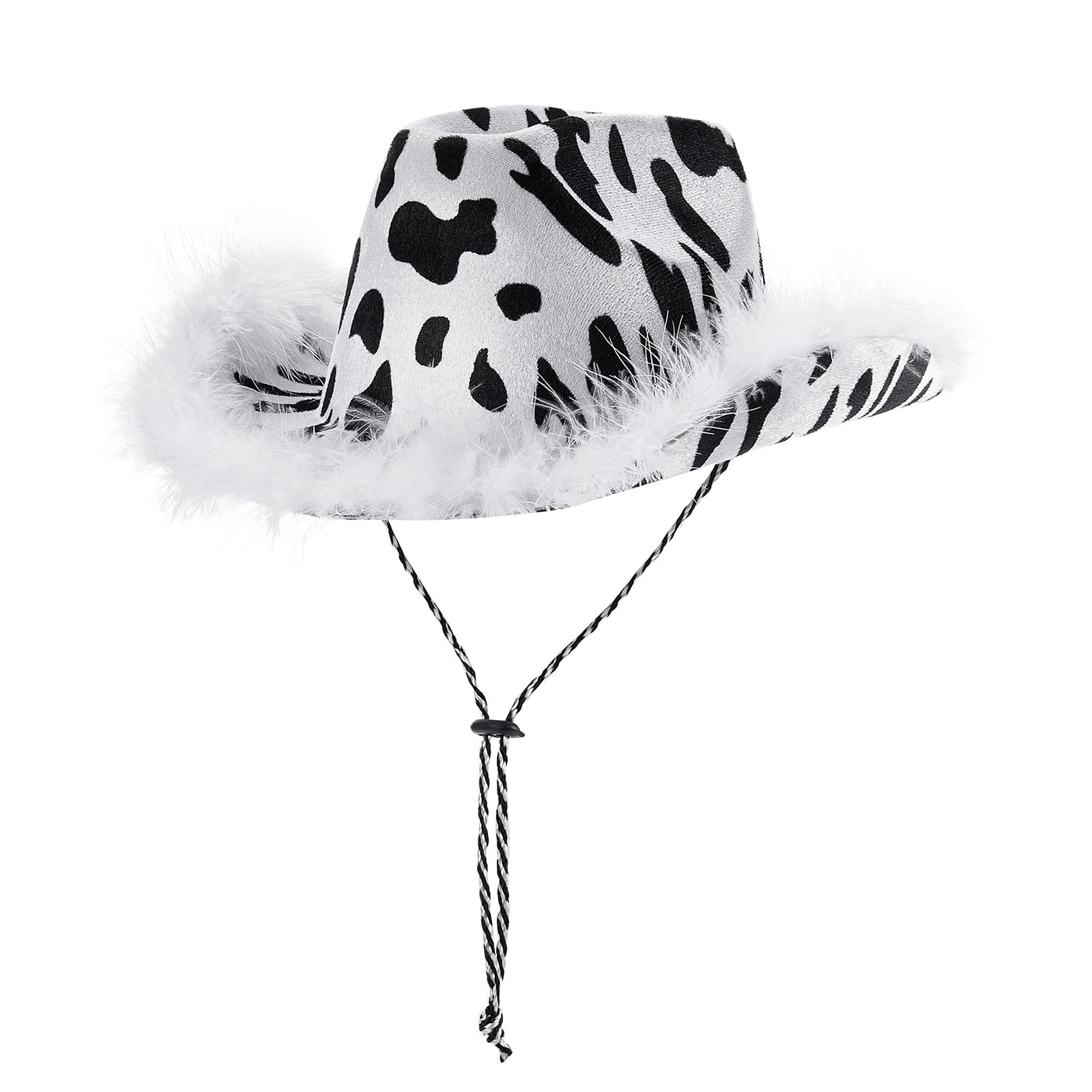 Geagodelia Felt Cowboy Hat for Women - Fluffy Feather Trim Disco Cowgirl Hat - White - One Size - Women's Adult Halloween Costumes