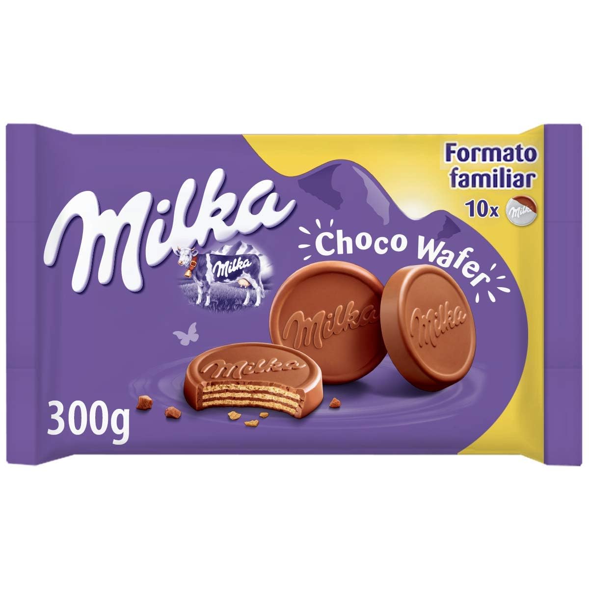 Milka Choco Wafer Galleta Barquillo con Relleno de Cacao y Cubierto de Chocolate con Leche de los Alpes, Pack Familiar 300 g