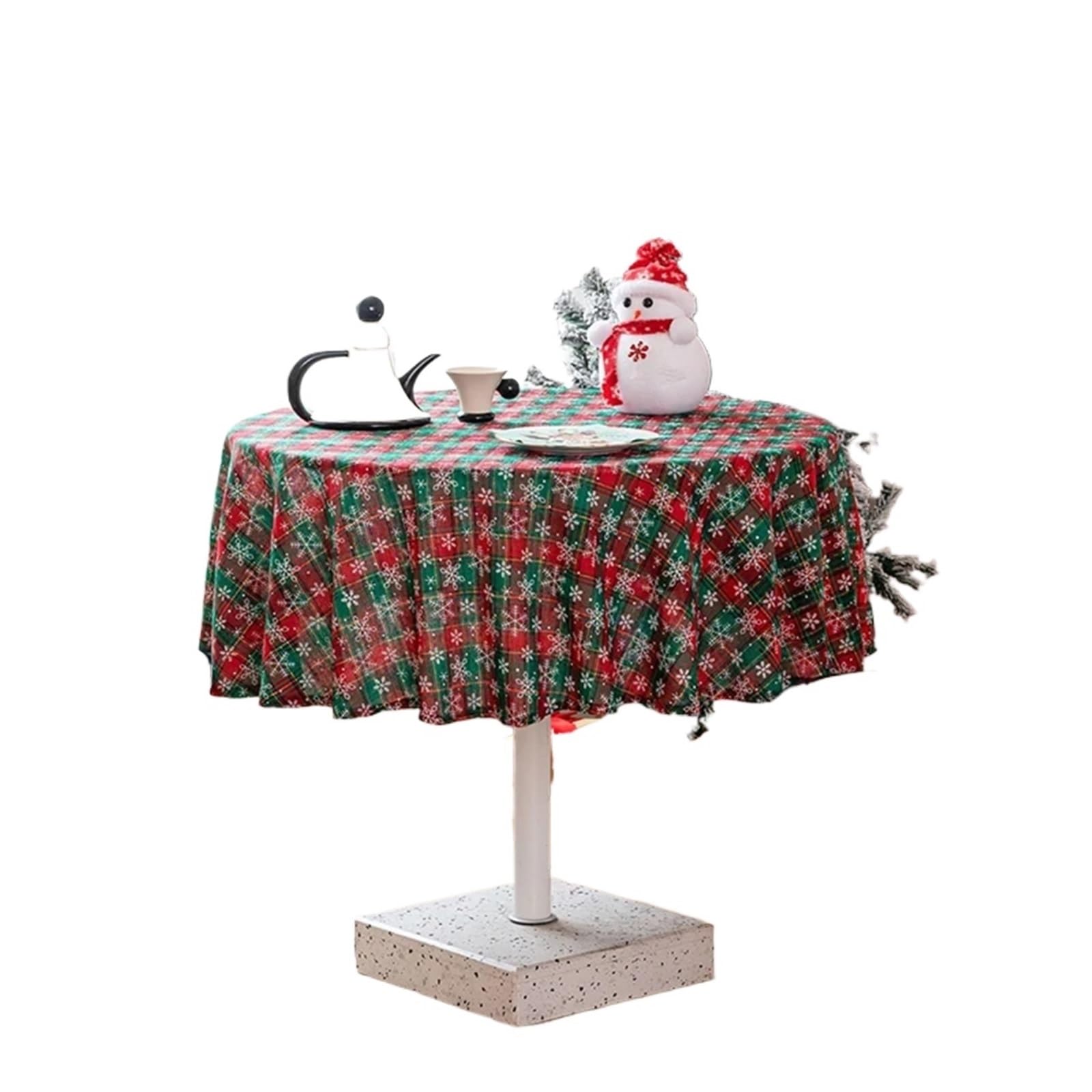 BTGYTTKL Checkered Tablecloth Tartan Red Plaid Snowflake Tablecloth Washable Checkered Rectangle/Round Fabric Table Cloths Holiday Decorations