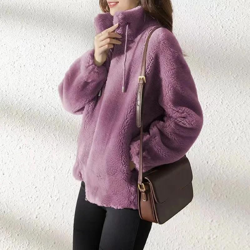 Women Double Sided fleece Zipper High Neck Jacket Warm Fleece Long Sleeve Coat2