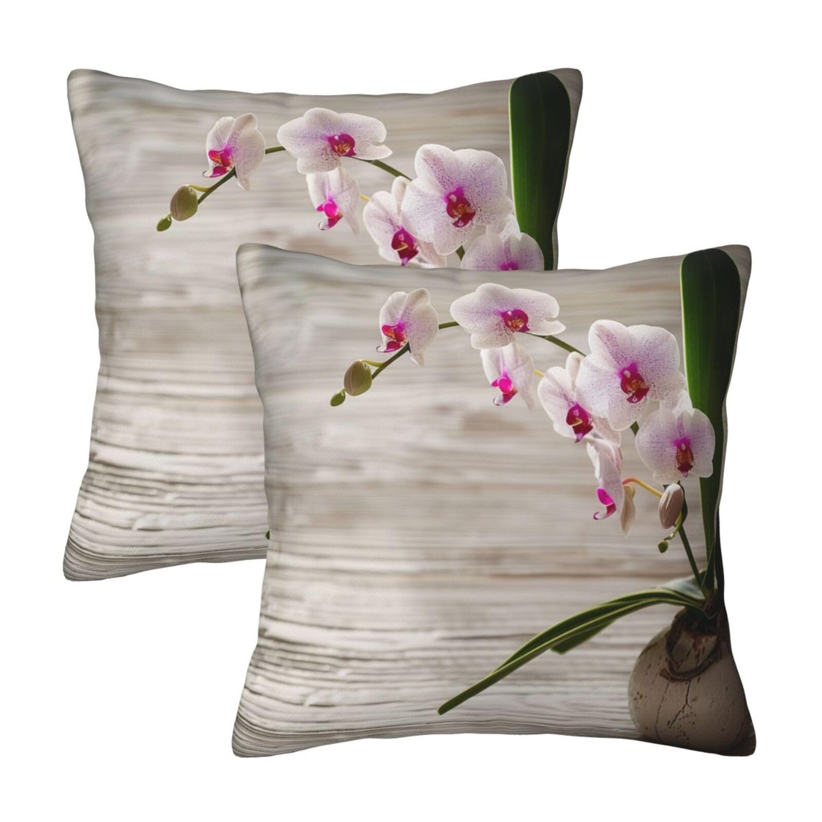 kkvhhyuo Orchid Print Pillow Covers Set of 2, Square Decorative Cushion Covers with Hidden Zipper, Throw Pillow Cases for Living Room Sofa Bed Chair, 50x50 cm