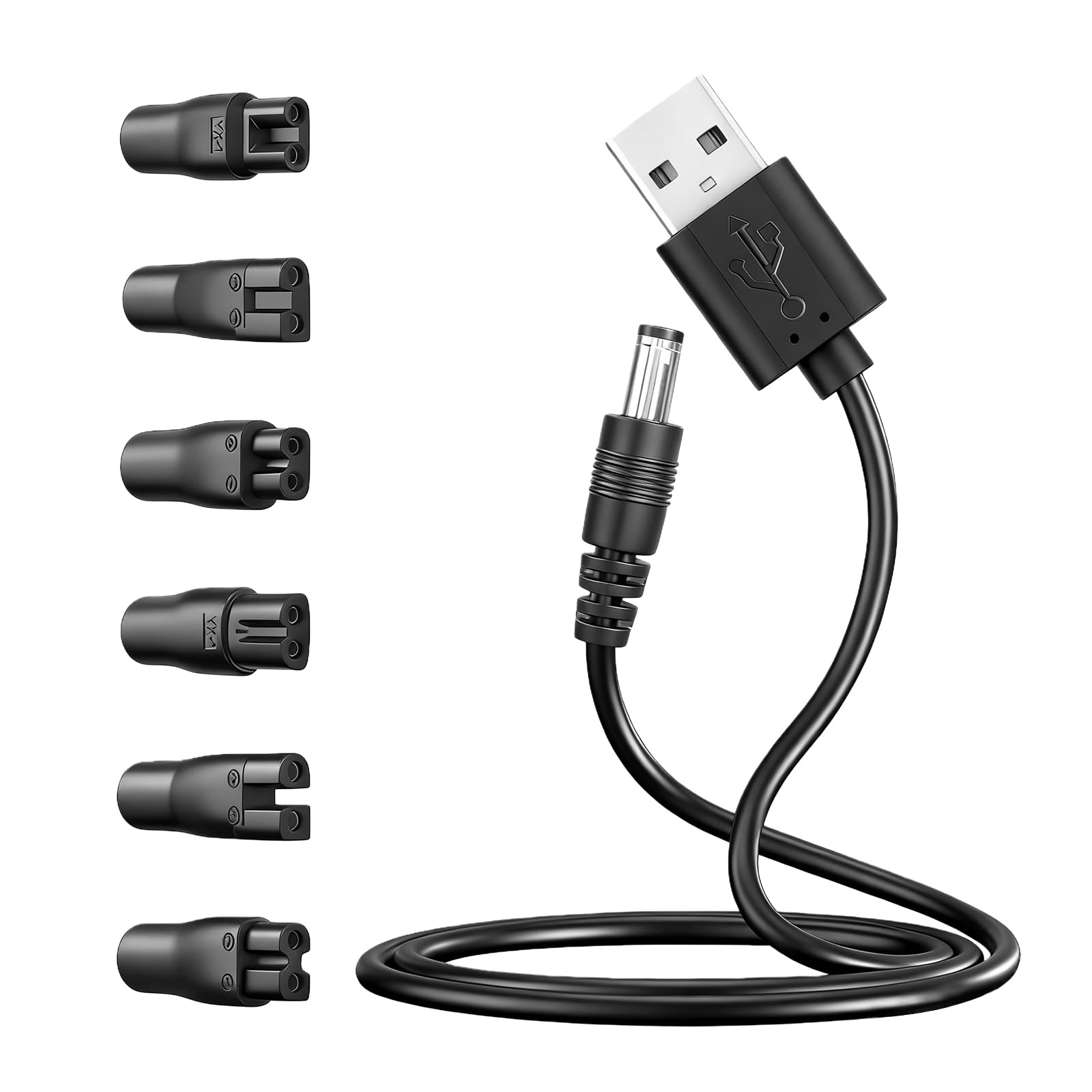 Flintronic Uniwersalny przewód USB, kabel ładujący 5V z 6 złączami, zasilacz ładowarka do Philips Norelco 7000/5000/3000/QT/QS/AT/PT/QG/BG/HQ/RQ/XL/XLCC/X/HS/QC Seria, kabel do golarki