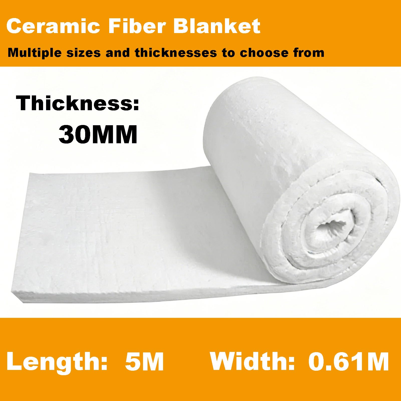 Coperta in Fibra Ceramica Isolante - Isolamento Termico e Ignifugo Senza Manutenzione per Forni e Stufe a Legna - Lana di Roccia ad Alta T(Size:5m * 0.61m * 30mm(196.85 * 24.02 * 1.18 inches))