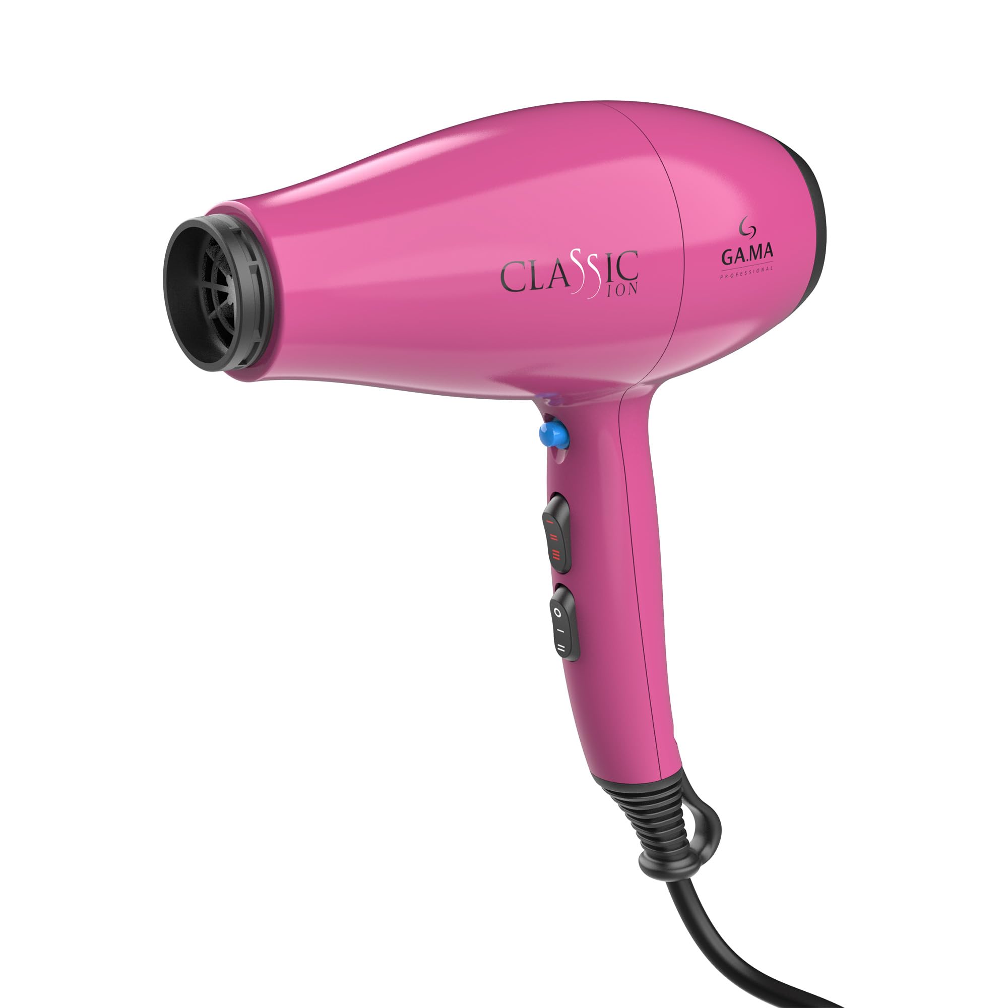 GA.MA Italy Professional, secador de pelo Classic Ion fucsia, 2200 W, motor AC, tecnología Ion Plus Anti-Frizz, 6 combinaciones de secado, filtro extraíble, 2 boquillas y difusor incluidos