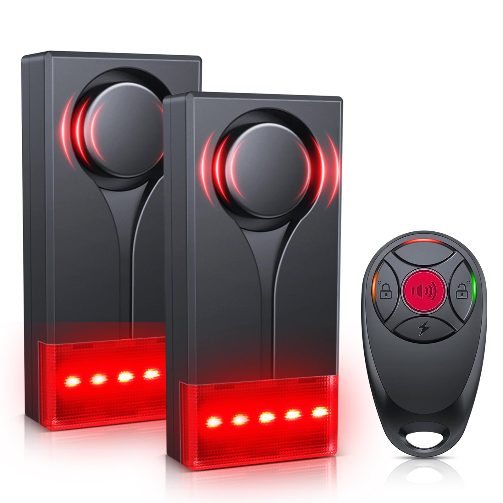 Auto-Vibrationsalarm mit Ton und Licht und Fernbedienung, ELECTOP 108 dB Auto-Diebstahlschutz-Vibrationsalarm, Diebstahlschutz-LED-Blinklicht, kabelloser Fahrzeug-Sicherheitsalarm mit 2 Stück Alarm