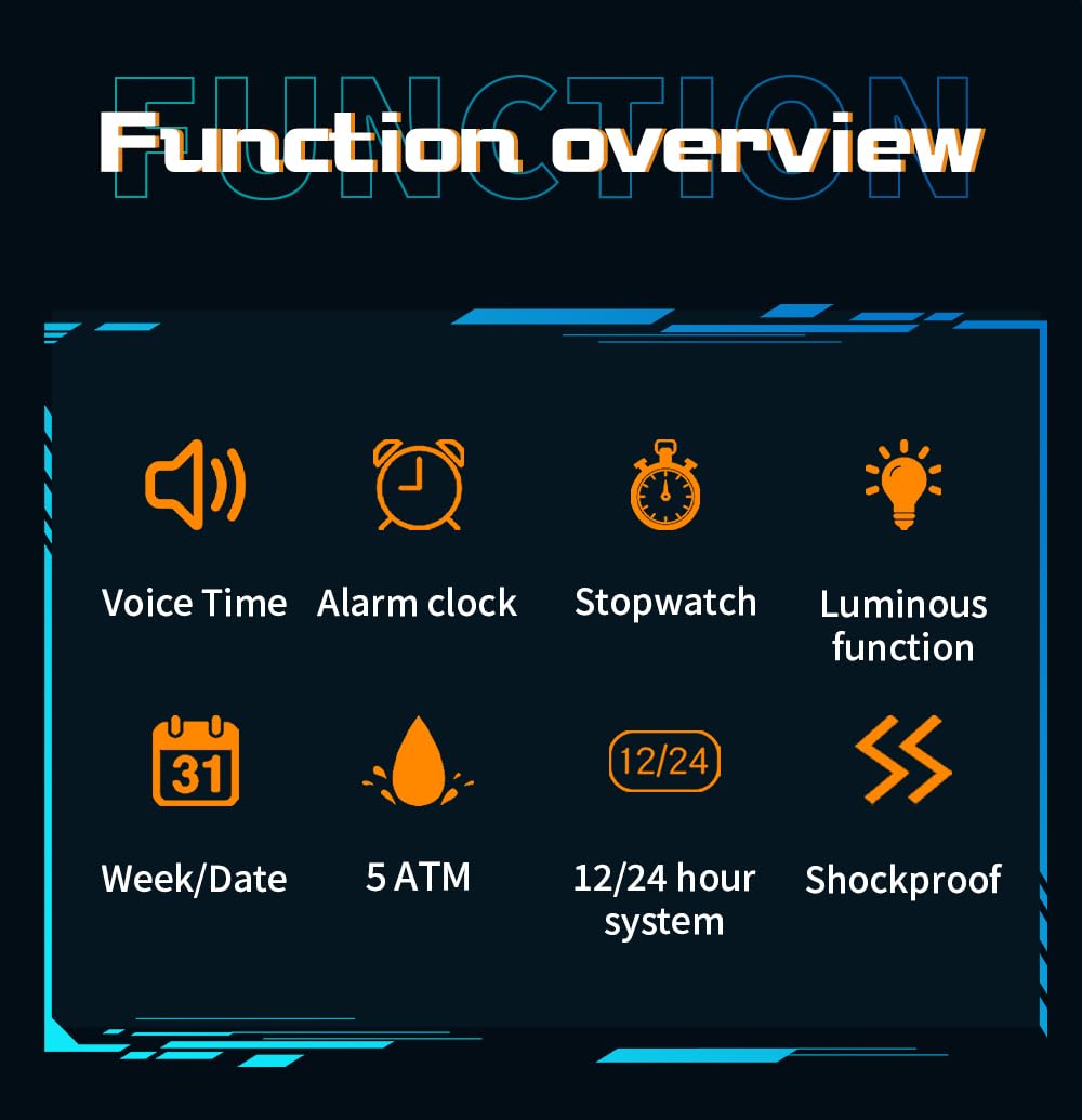 Gosasa Reloj digital parlante para hombre, esfera grande, LED, 5 ATM, impermeable, a prueba de golpes, reloj de pulsera deportivo con tiempo de voz, alarma, temporizador, retroiluminación, pantalla