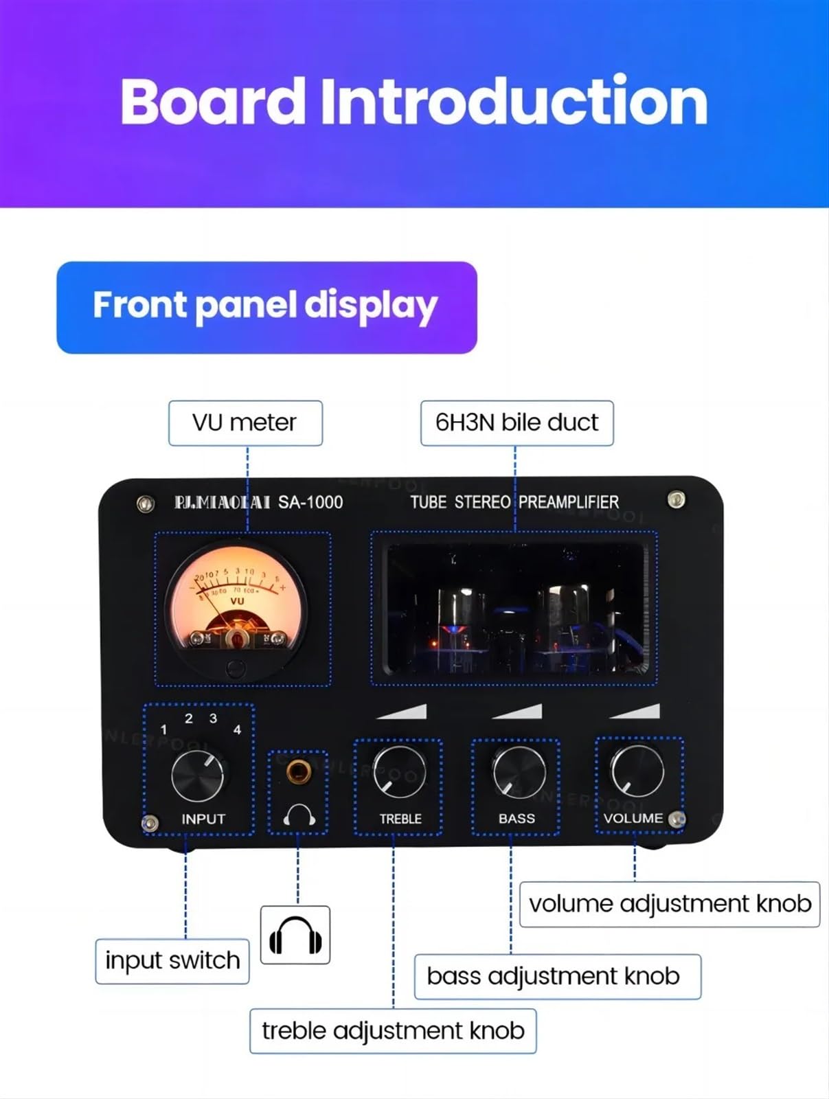Preamplificatore valvolare 6H3N Amplificatori Preamplificatore valvolare HiFi Bile Buffer Amplificatore audio Altoparlante Amplificatore audio Home Theater 2 Canali per auto(Noir)