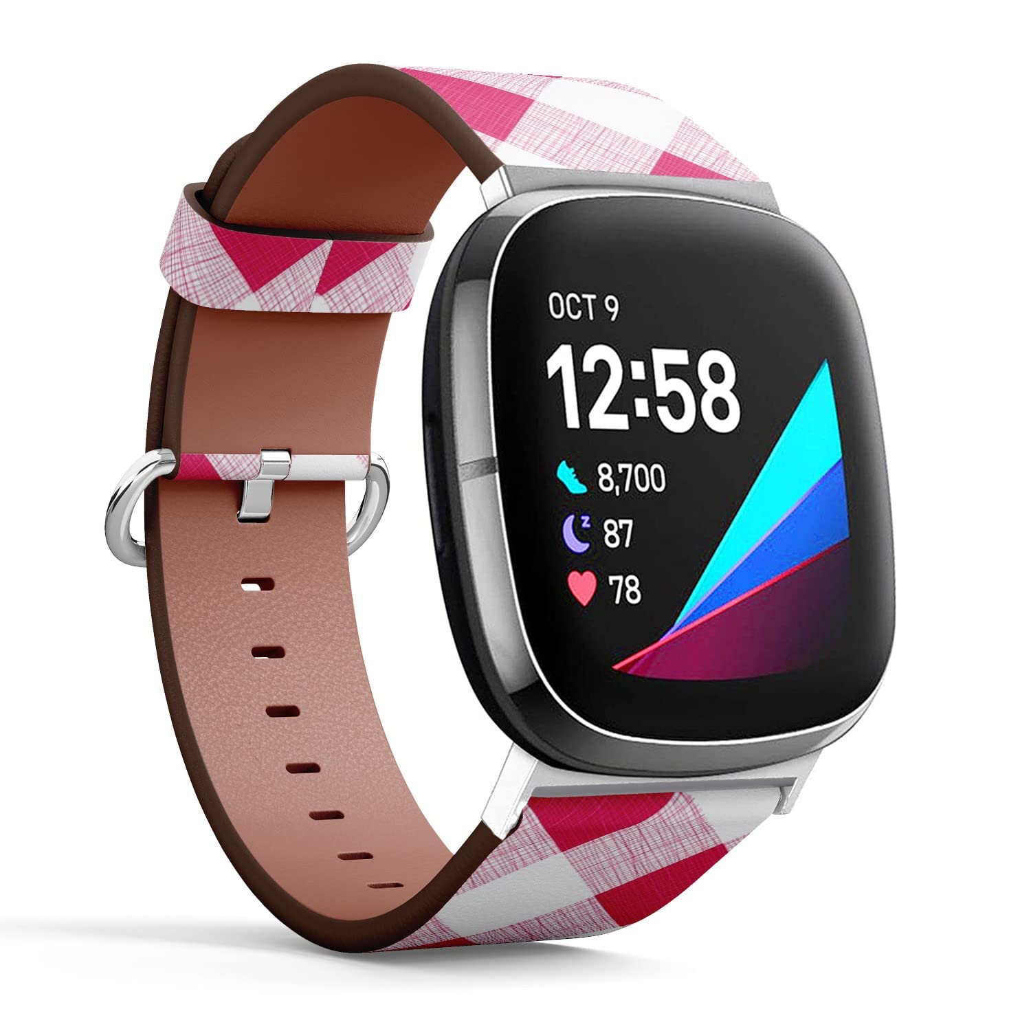 CJBROES Replacement Leather Watch Band, Compatible with Fitbit Versa 3 and Fitbit Sense of Wristband Bracelet Accessory - Picnic Tablecloth