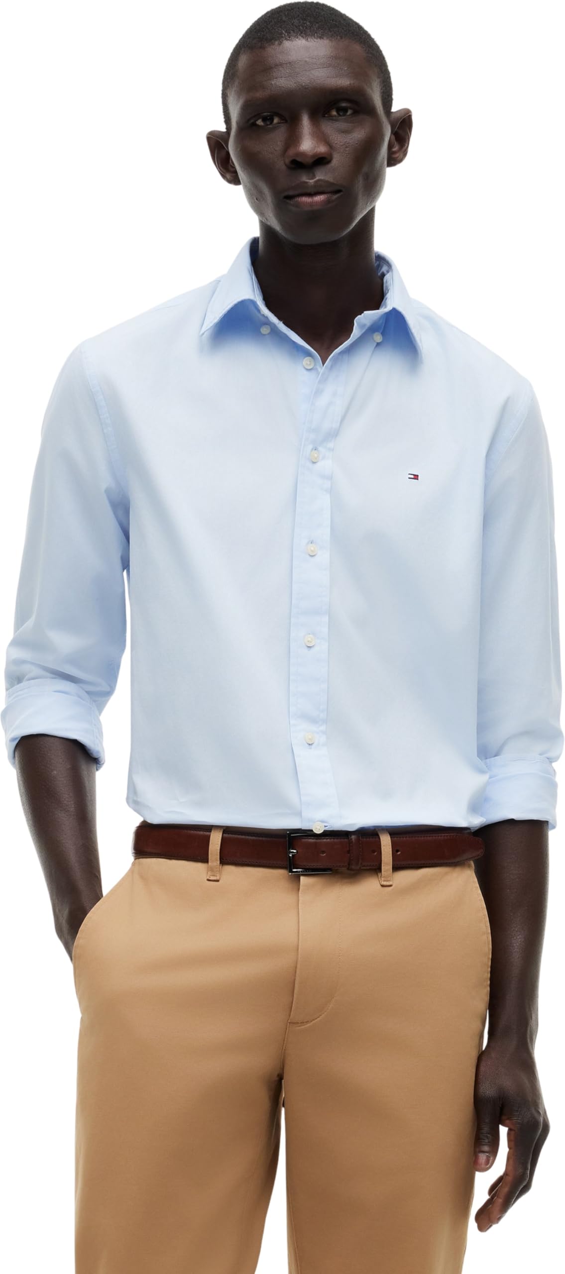 Tommy Hilfiger Men's CORE Flex POPLIN Solid RF Shirt MW0MW39988 L/S Shirt, Blue, XXL