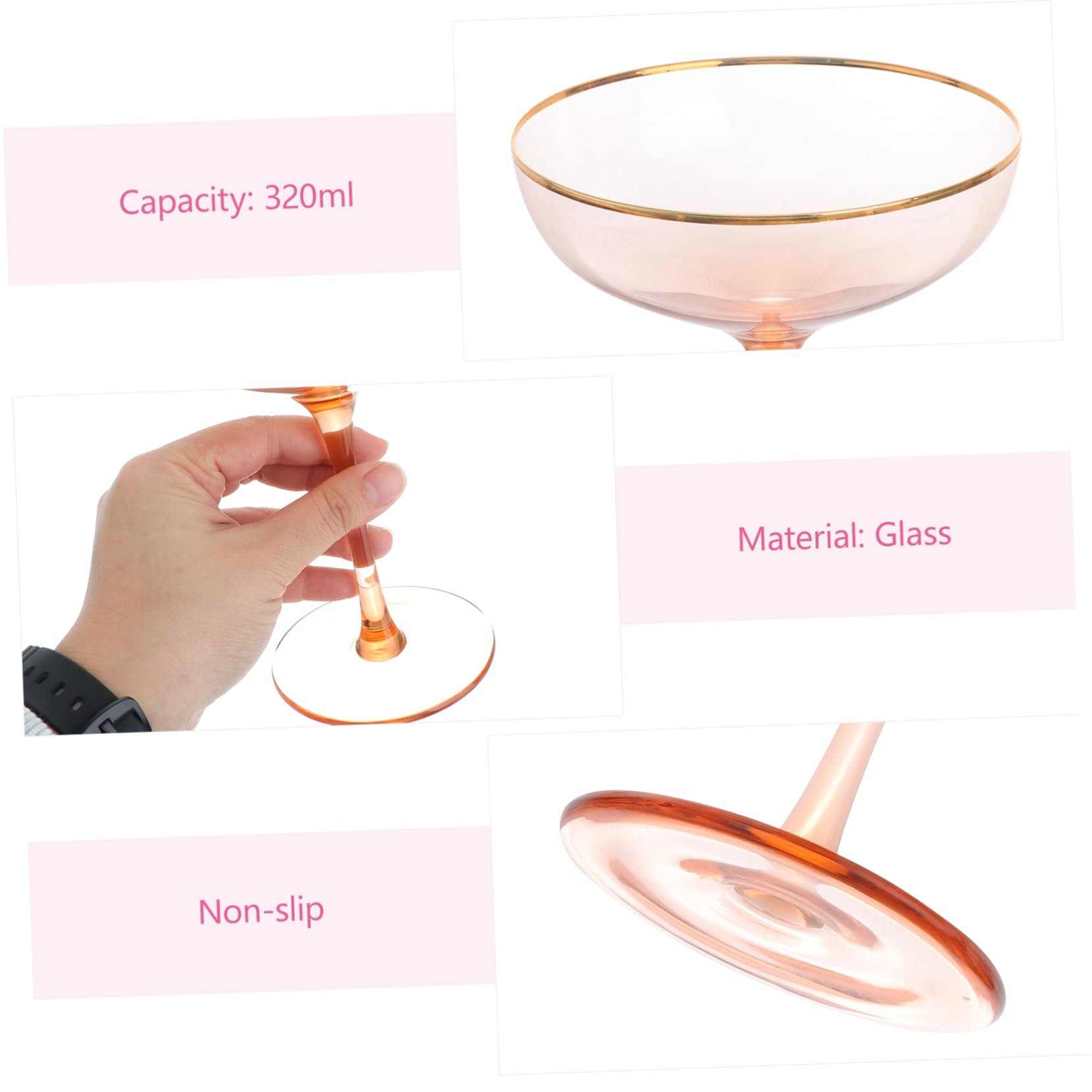 TIDTALEO Pink Cocktail Glass Glasses Pink Party Drinking Cup Glass Material Comfortable Touch