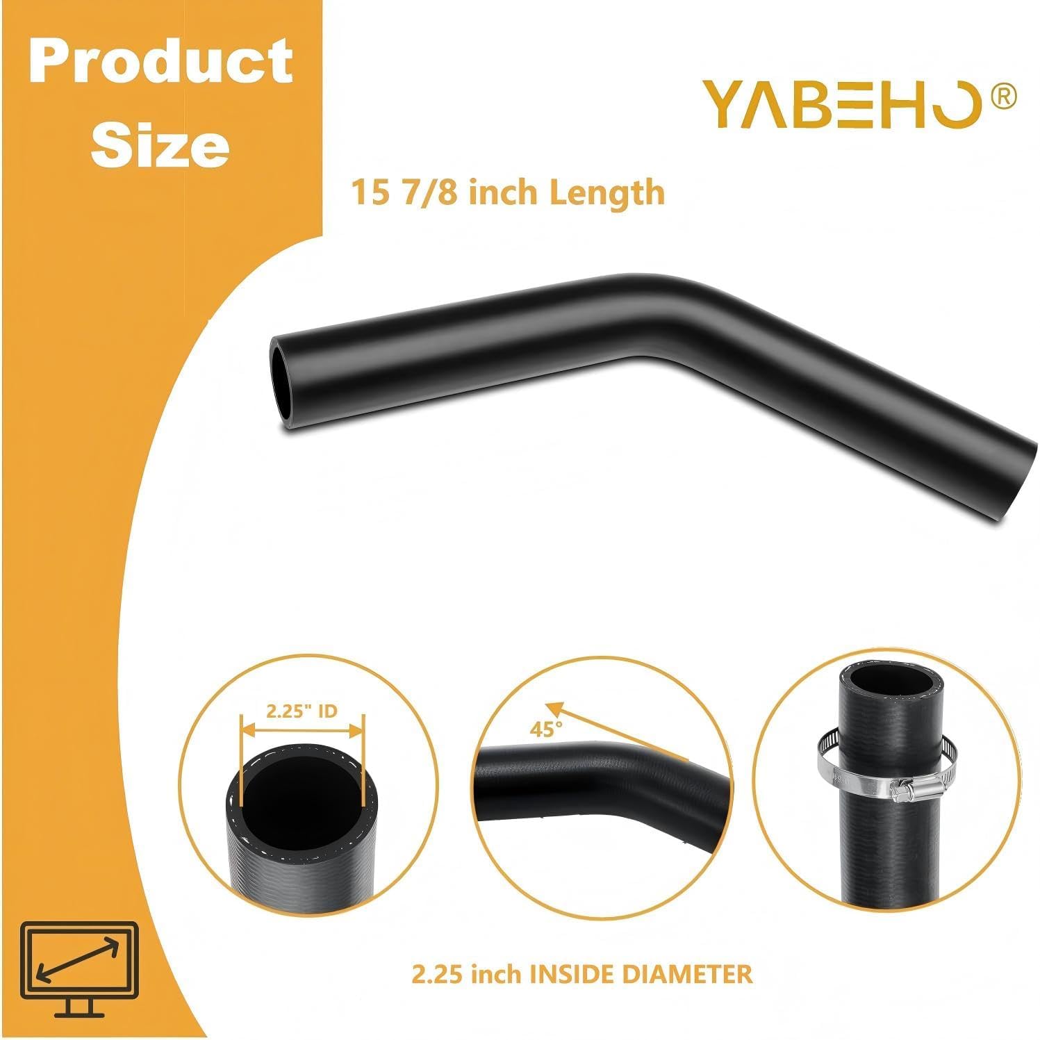 (2-Pack) 2 1/4" ID Gasoline Fuel Filler Neck Hose with 4 Clamps - 15 7/8" Length Gas Tank Hose Replacement (45 Degree, 2.25" ID)