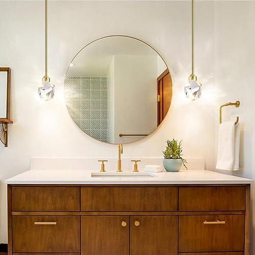 Miniatura 8 de Untrammelife Lámpara colgante de cristal dorado, pequeña lámpara colgante colgante de 8 W, luz LED de 3 colores, temperatura ajustable, 3000 K-5000