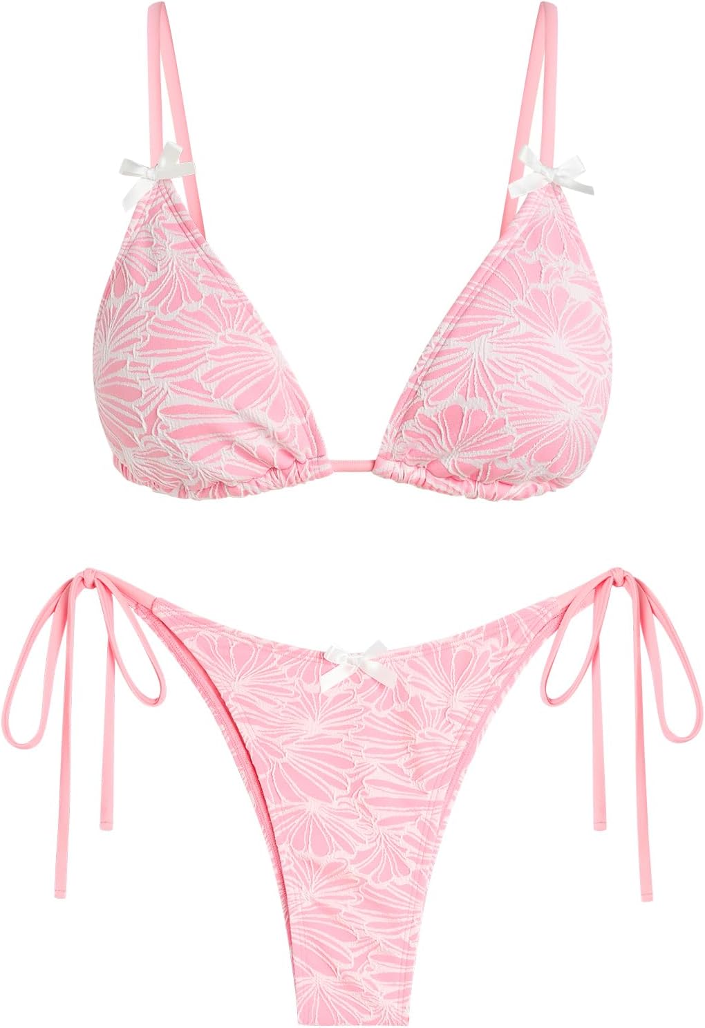 ZAFUL Women's String Triangle Bikini Sets Sexy Triangle Textured Tied High Cut Swimsuit Brazilian 2 Piece Bathing Suit