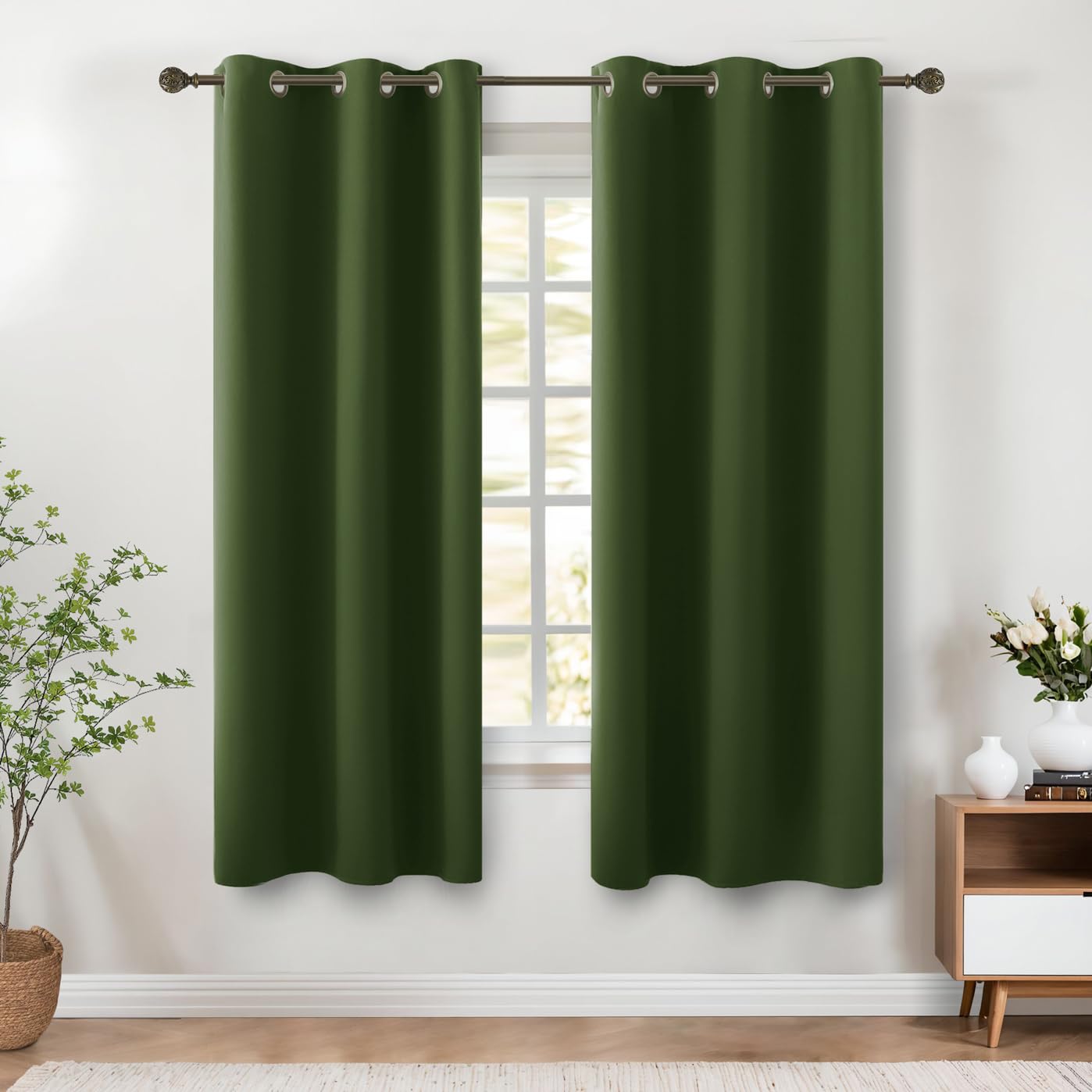 KOUFALL Olive Green Curtains 72 Inch Long for Living Room,Black Out Room Darkening Blackout Curtains 72 Inch Length 2 Panels Set — image 1