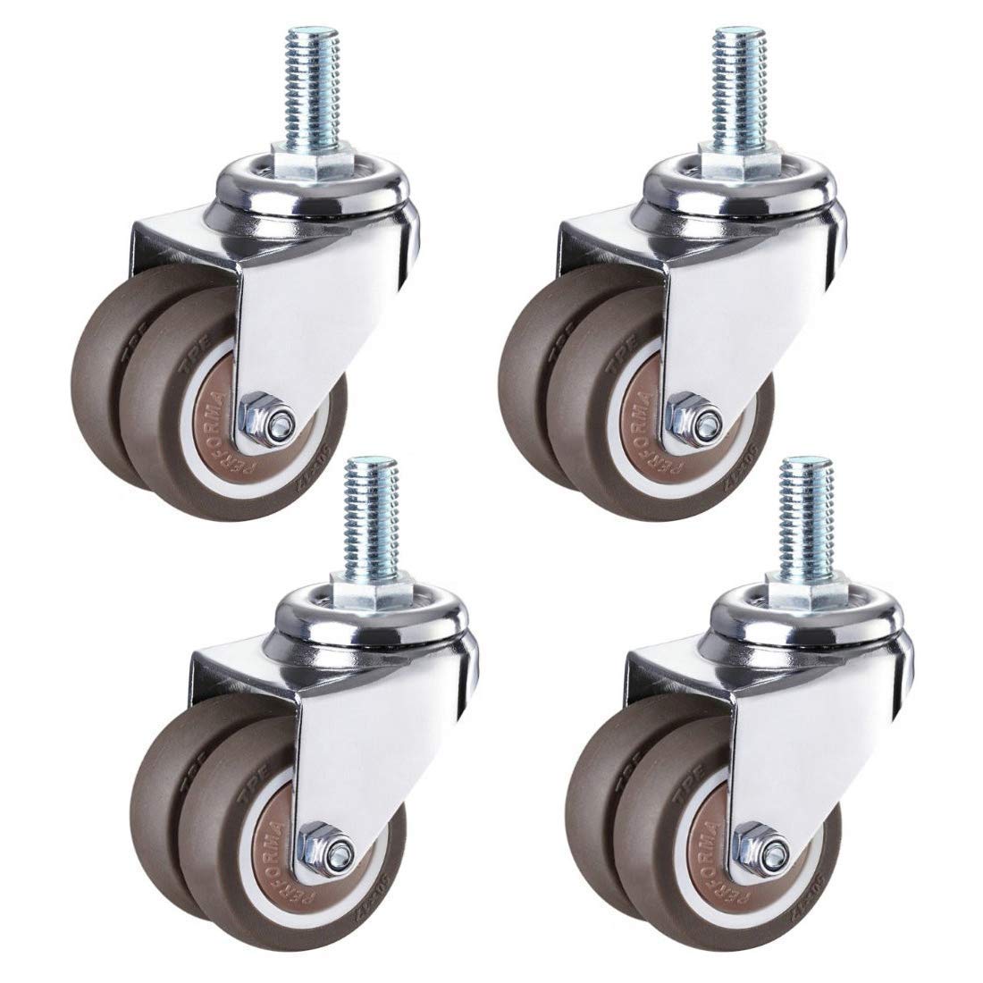 roulettes pivotantes à Tige filetée M12x25mm, roulettes industrielles, Roue pivotante en Caoutchouc Robuste, Double Roulette, roulettes de Rechange pour Meubles, Lot de 4 (universelles 50 mm
