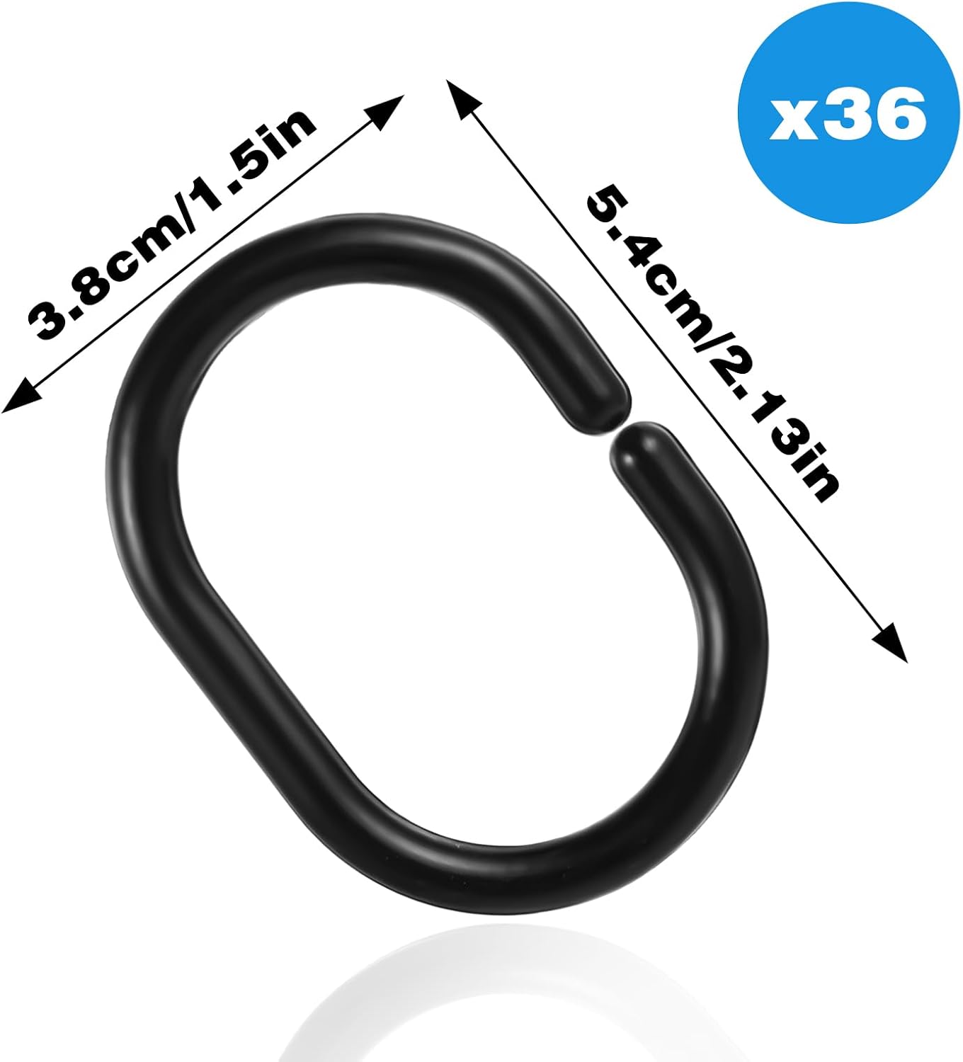 36Pcs Plastic Shower Curtain Rings Black- C-Shape Shower Curtain Hooks