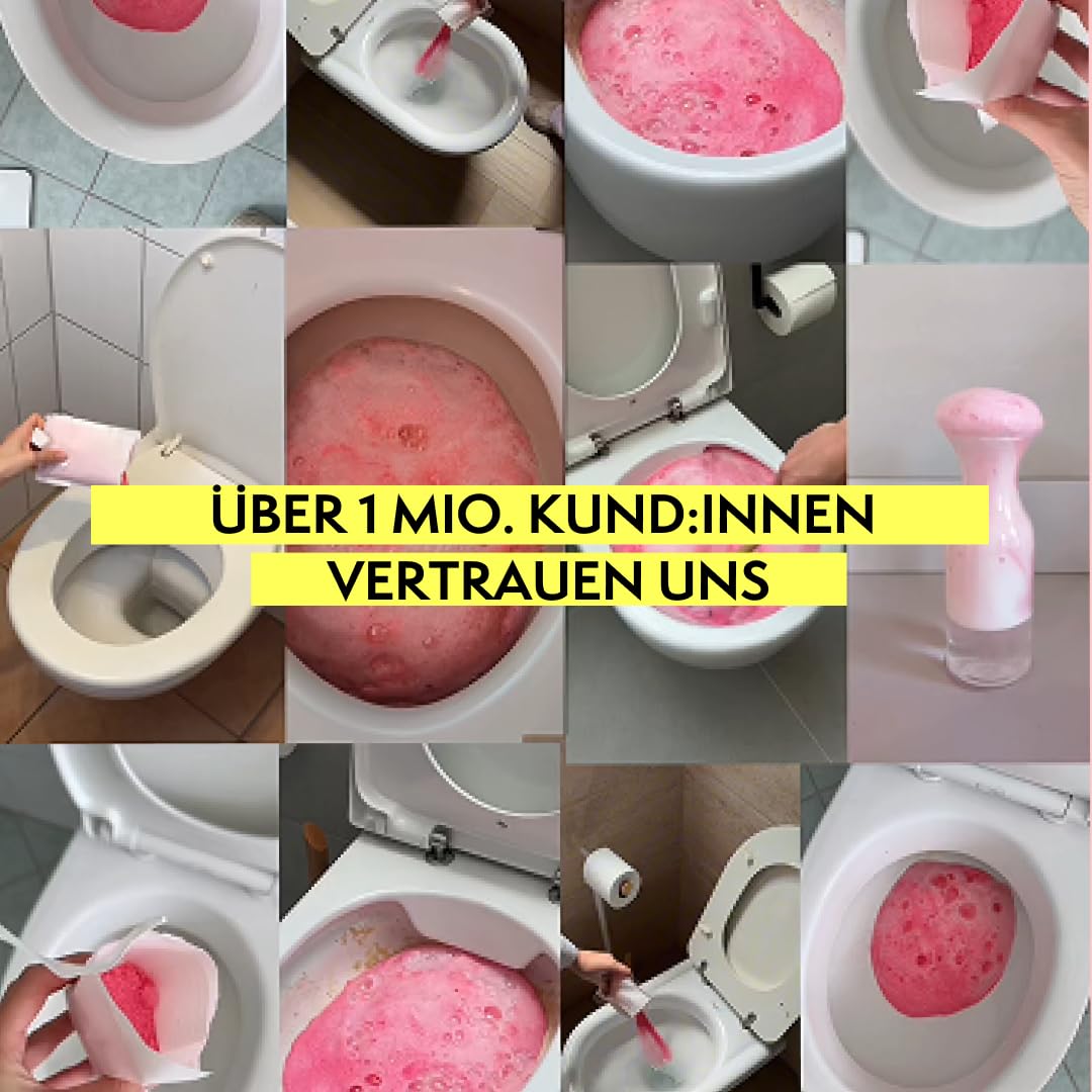 everdrop tiefenreinigender WC‑Schaum Pink – 3er‑Set für 9 Andwendungen für gründliche Toilettenreinigung, plastikfrei & vegan, mit natürlichem Duft – entfernt Kalk & Schmutz ohne aggressive Chemie