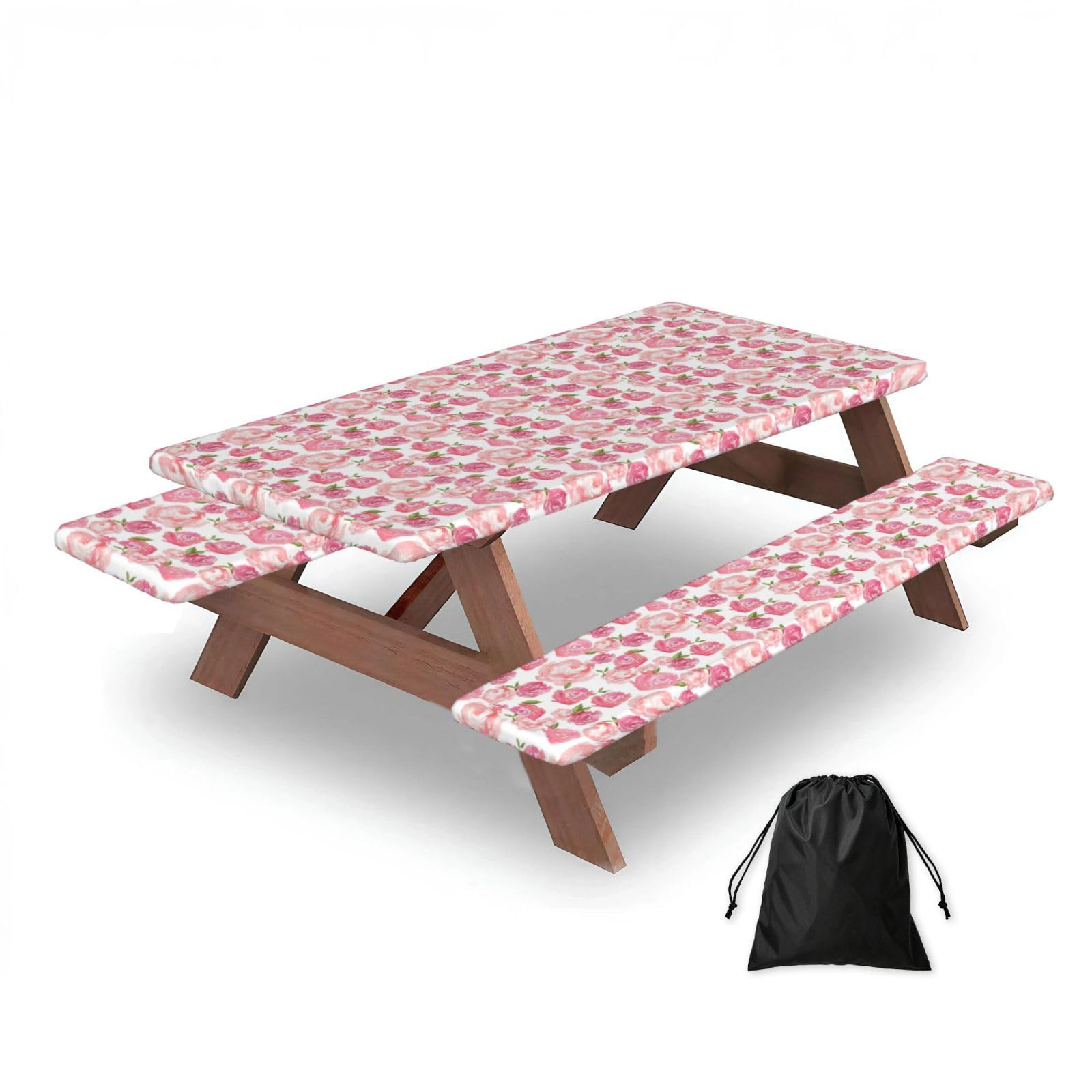 Dopklna As Picture Watercolor Floral, Picnic Table Cover With Bench Covers -Waterproof Elastic Fitted Tablecloth For Garden Camping Patio 76X152cm