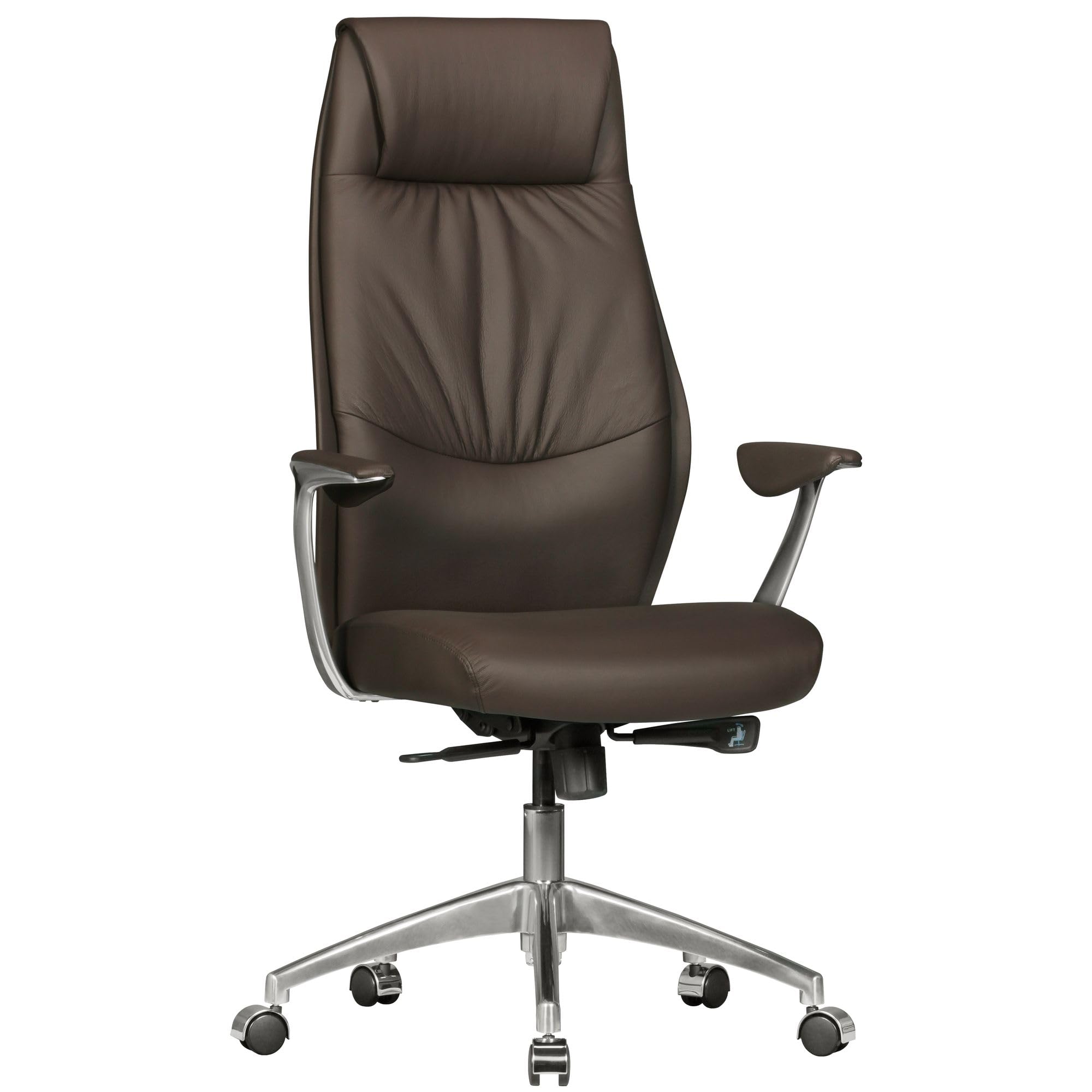 FineBuy Bürostuhl Echtleder – Synchronmechanik, 120 kg Belastbarkeit, höhenverstellbar 47–57 cm