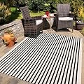Collive Black and White Outdoor Rug,5x8ft Striped Outdoor Rug,Reversible Washable Patio Rugs,Cotton Hand Woven Indoor Area Rug Floor Carpet for Outdoor/Indoor