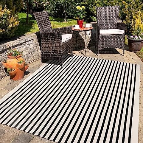 Collive Black and White Outdoor Rug,5x8ft Striped Outdoor Rug,Reversible Washable Patio Rugs,Cotton Hand Woven Indoor Area Rug Floor Carpet for Outdoor/Indoor Cover